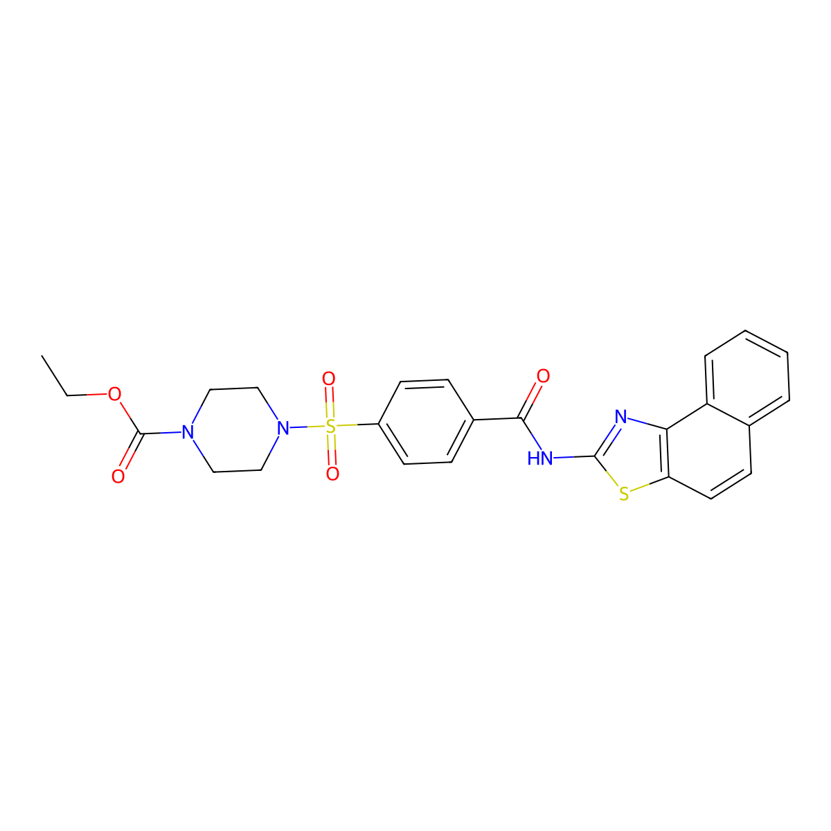 Ethyl 4-((4-(naphtho[1,2-d]thiazol-2-ylcarbamoyl)phenyl)sulfonyl)piperazine-1-carboxylate molecular structure, CAS 361174-04-1