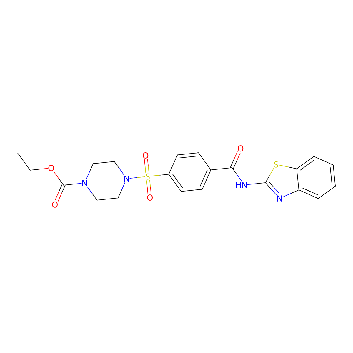 Ethyl 4-((4-(benzo[d]thiazol-2-ylcarbamoyl)phenyl)sulfonyl)piperazine-1-carboxylate molecular structure, CAS 361174-06-3
