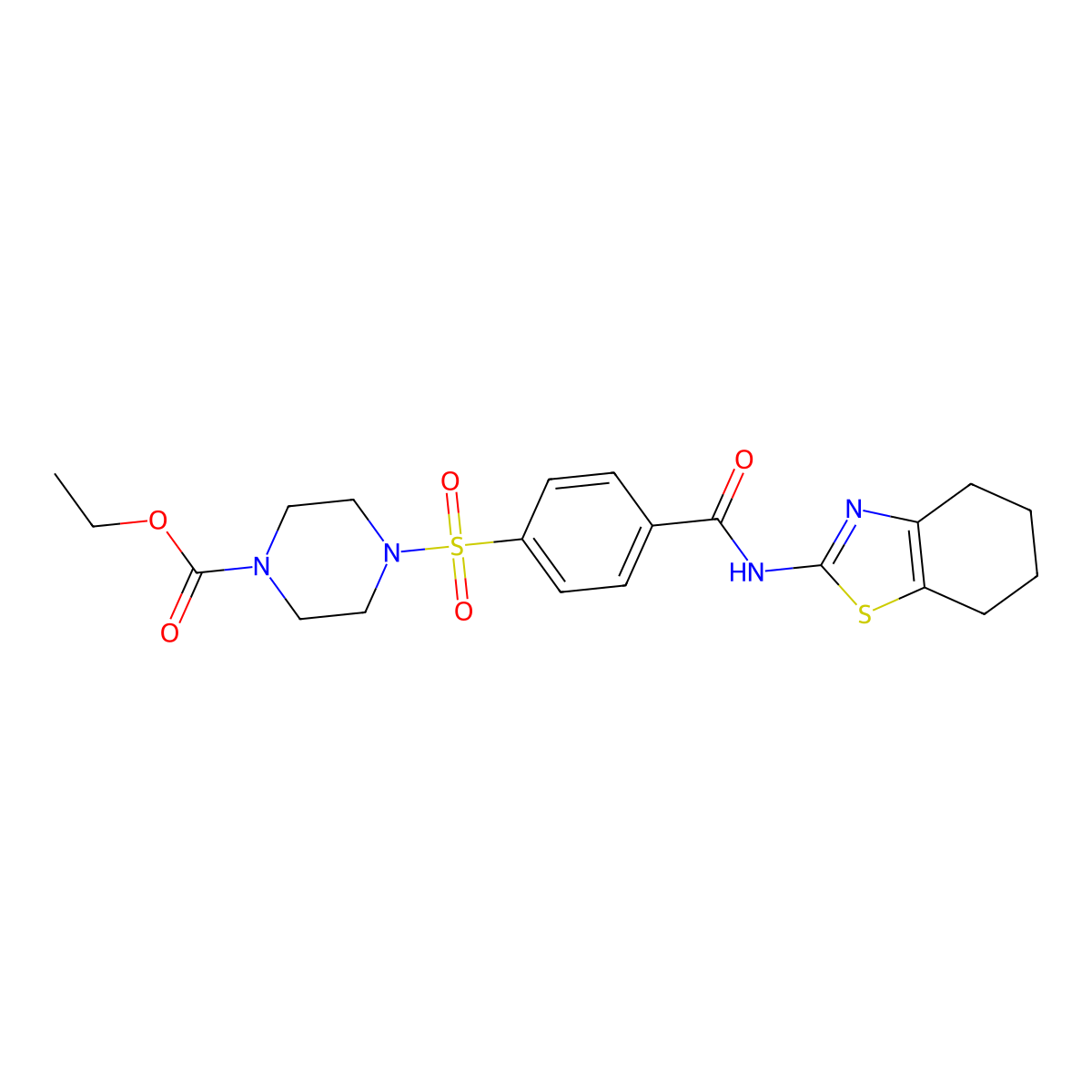Ethyl 4-((4-((4,5,6,7-tetrahydrobenzo[d]thiazol-2-yl)carbamoyl)phenyl)sulfonyl)piperazine-1-carboxylate molecular structure, CAS 361174-07-4
