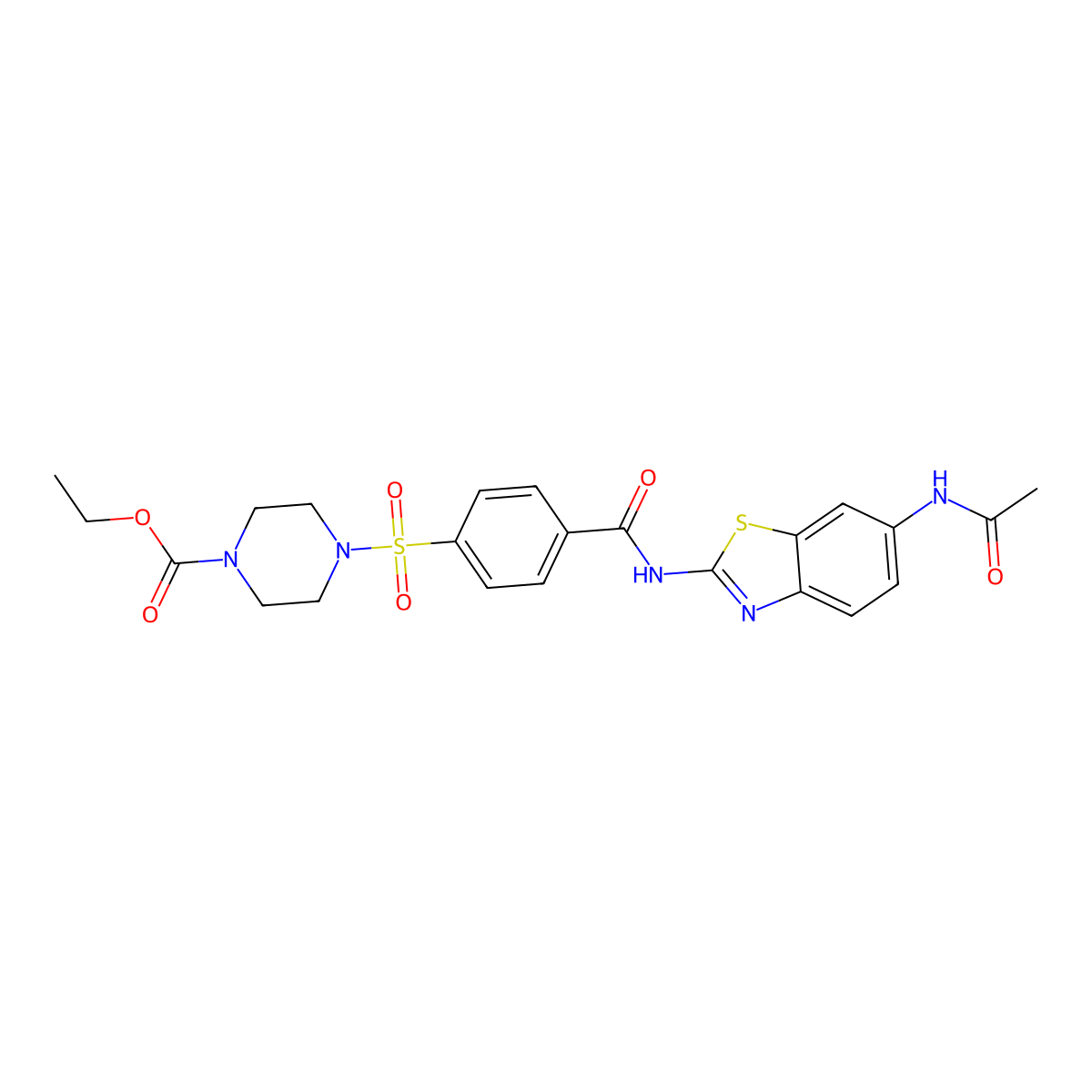 Ethyl 4-((4-((6-acetamidobenzo[d]thiazol-2-yl)carbamoyl)phenyl)sulfonyl)piperazine-1-carboxylate molecular structure, CAS 361174-11-0