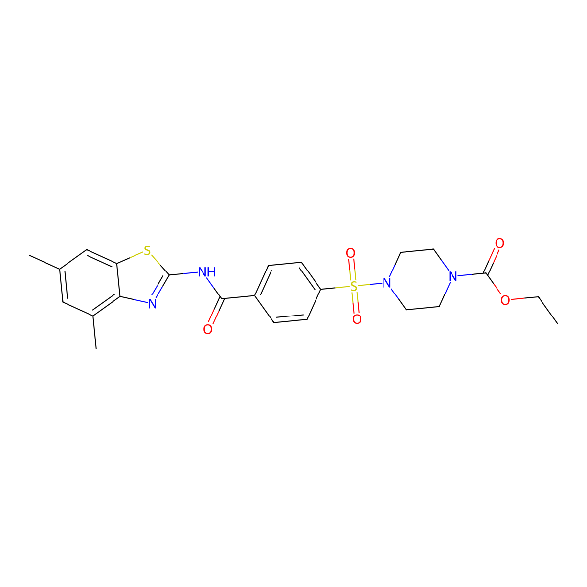 Ethyl 4-((4-((4,6-dimethylbenzo[d]thiazol-2-yl)carbamoyl)phenyl)sulfonyl)piperazine-1-carboxylate molecular structure, CAS 361174-12-1