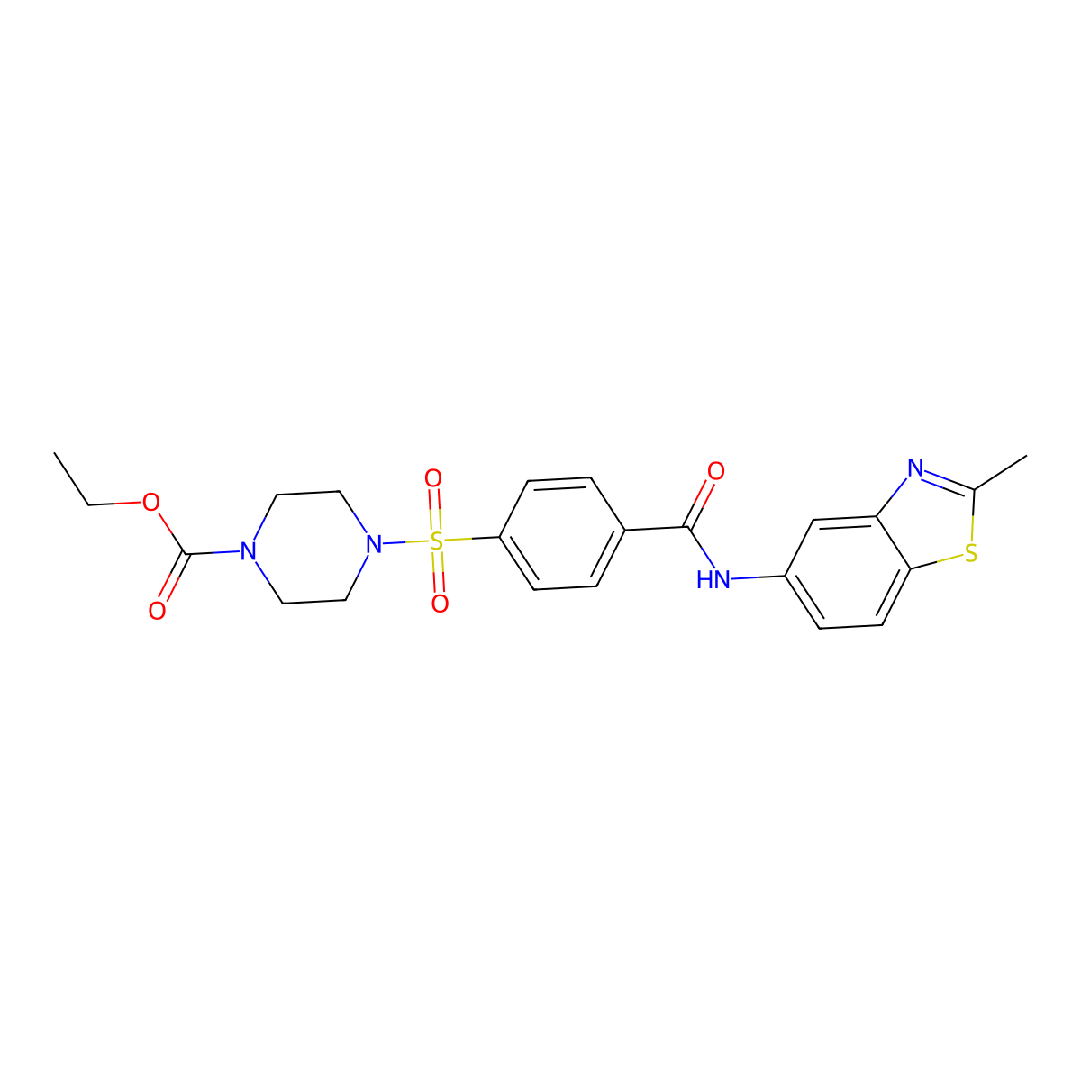 Ethyl 4-((4-((2-methylbenzo[d]thiazol-5-yl)carbamoyl)phenyl)sulfonyl)piperazine-1-carboxylate molecular structure, CAS 361174-14-3