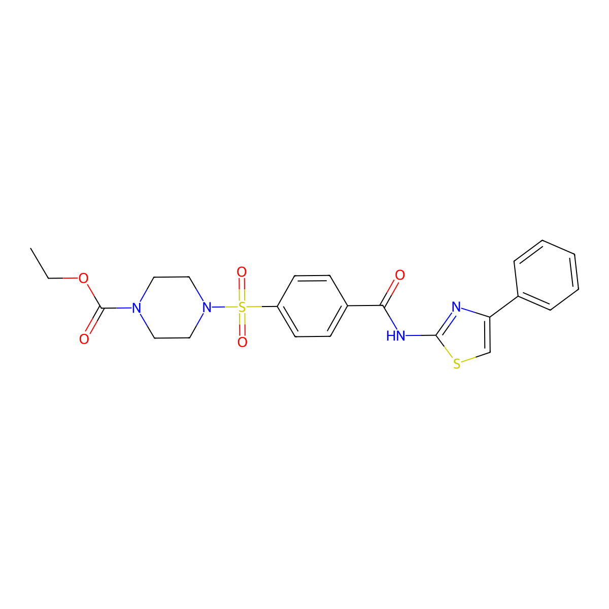 Ethyl 4-((4-((4-phenylthiazol-2-yl)carbamoyl)phenyl)sulfonyl)piperazine-1-carboxylate molecular structure, CAS 361174-15-4