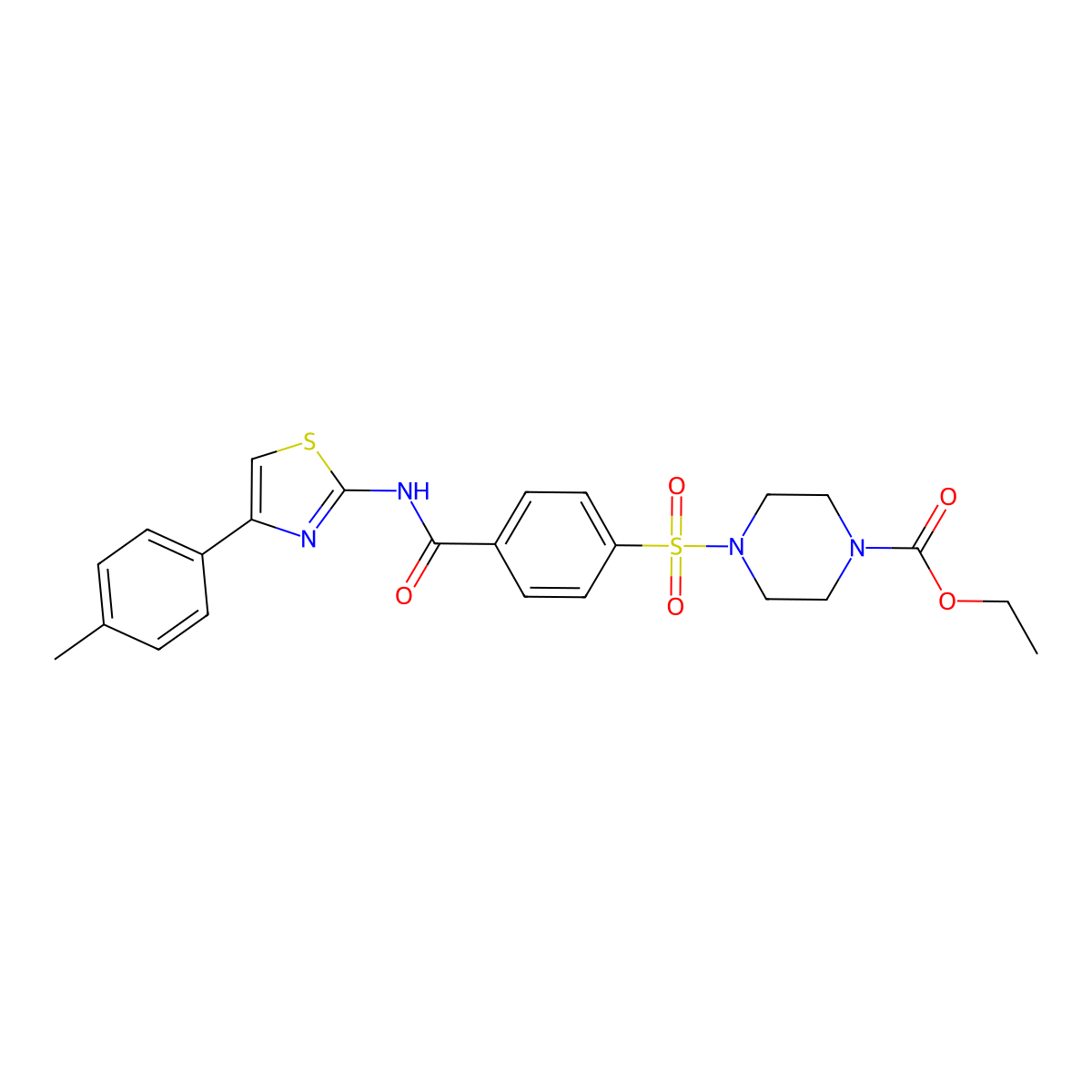 Ethyl 4-((4-((4-(p-tolyl)thiazol-2-yl)carbamoyl)phenyl)sulfonyl)piperazine-1-carboxylate molecular structure, CAS 361174-16-5