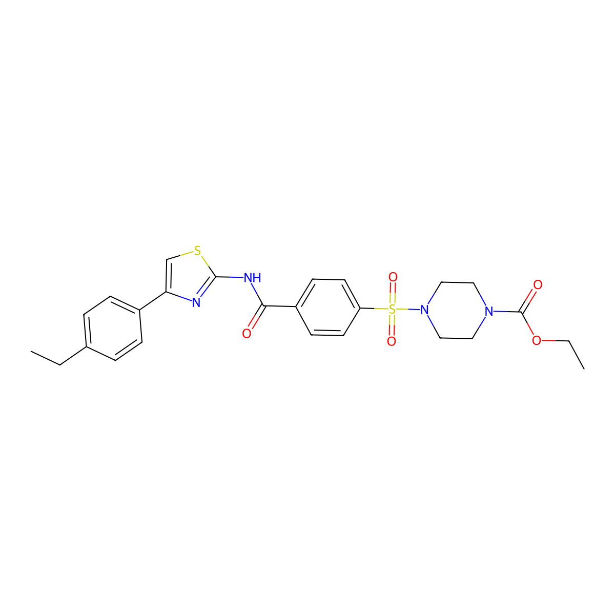 Ethyl 4-((4-((4-(4-ethylphenyl)thiazol-2-yl)carbamoyl)phenyl)sulfonyl)piperazine-1-carboxylate molecular structure, CAS 361174-17-6