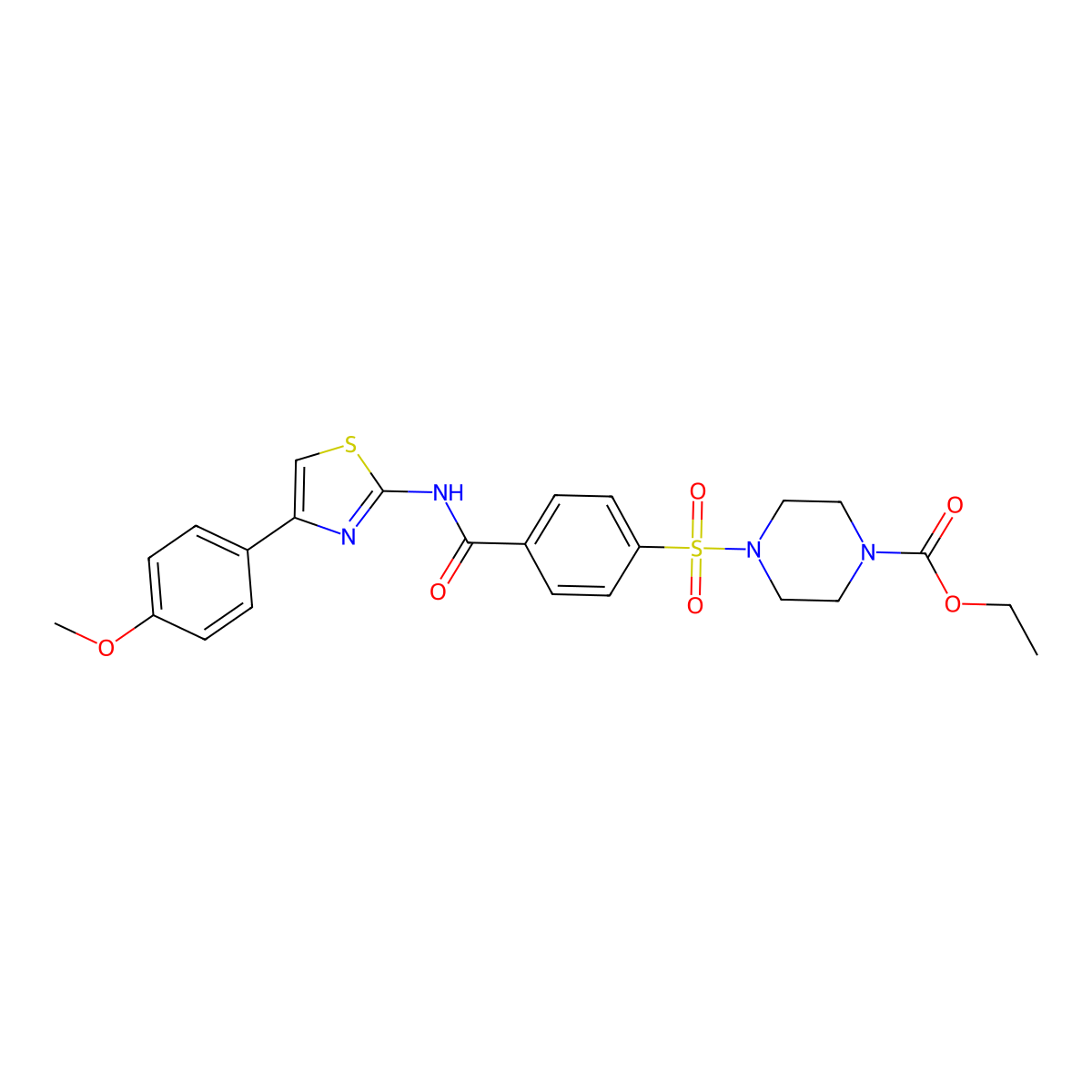 Ethyl 4-((4-((4-(4-methoxyphenyl)thiazol-2-yl)carbamoyl)phenyl)sulfonyl)piperazine-1-carboxylate molecular structure, CAS 361174-18-7