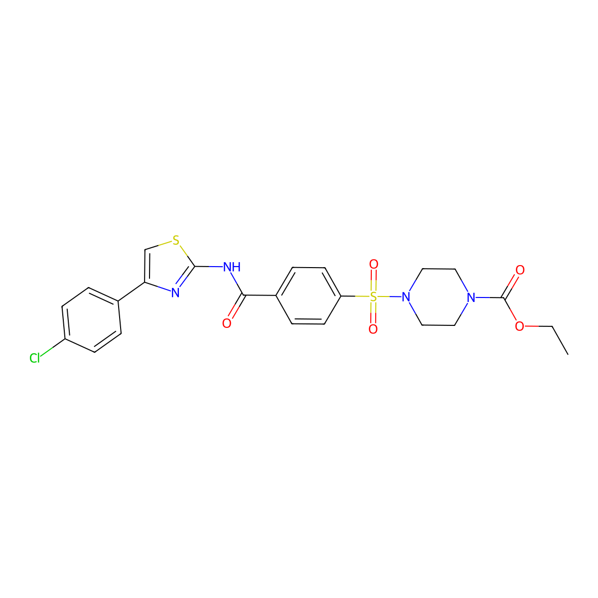 Ethyl 4-[4-[[4-(4-chlorophenyl)-1,3-thiazol-2-yl]carbamoyl]phenyl]sulfonylpiperazine-1-carboxylate molecular structure, CAS 361174-19-8