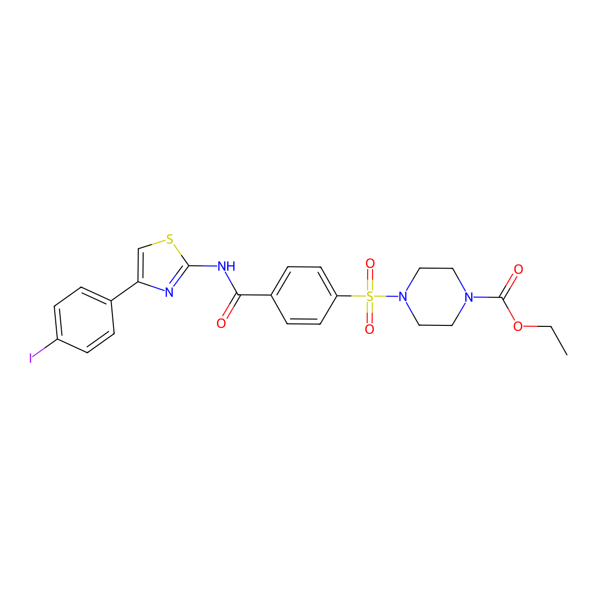 Ethyl 4-((4-((4-(4-iodophenyl)thiazol-2-yl)carbamoyl)phenyl)sulfonyl)piperazine-1-carboxylate molecular structure, CAS 361174-20-1