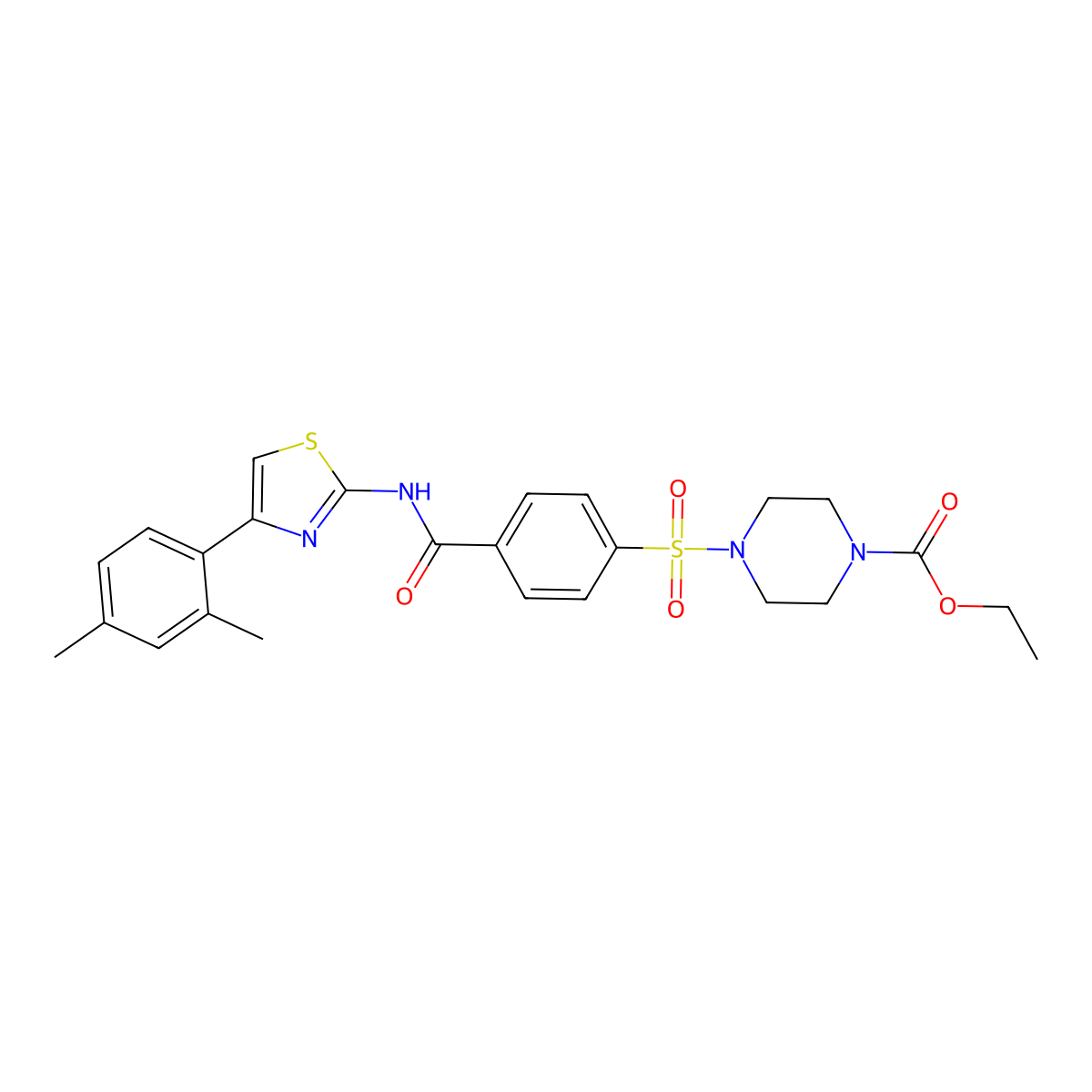 Ethyl 4-((4-((4-(2,4-dimethylphenyl)thiazol-2-yl)carbamoyl)phenyl)sulfonyl)piperazine-1-carboxylate molecular structure, CAS 361174-23-4