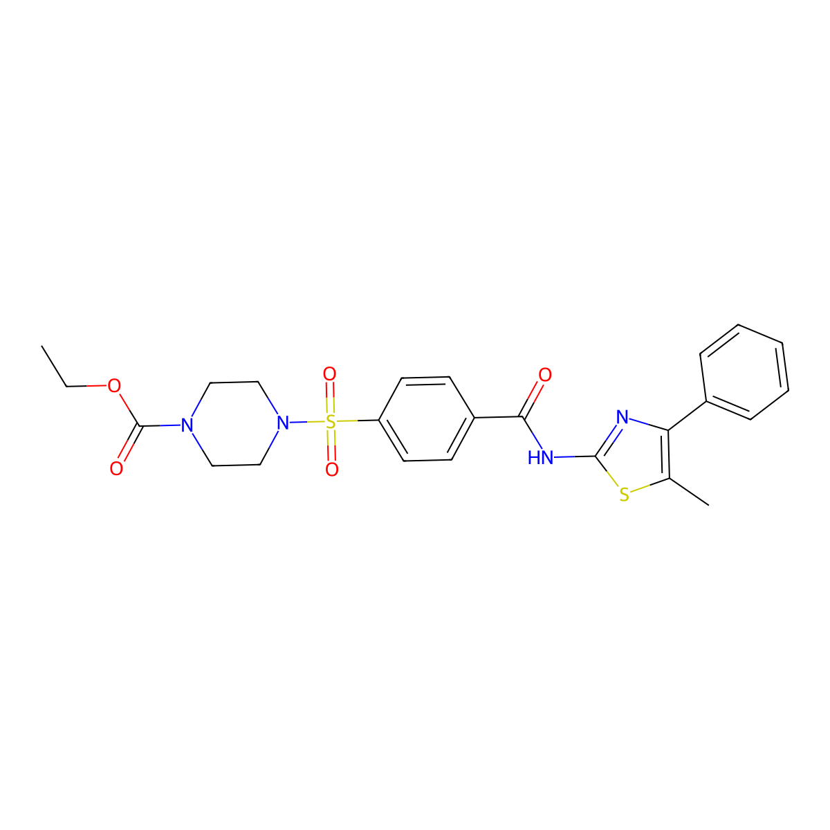 Ethyl 4-((4-((5-methyl-4-phenylthiazol-2-yl)carbamoyl)phenyl)sulfonyl)piperazine-1-carboxylate molecular structure, CAS 361174-24-5
