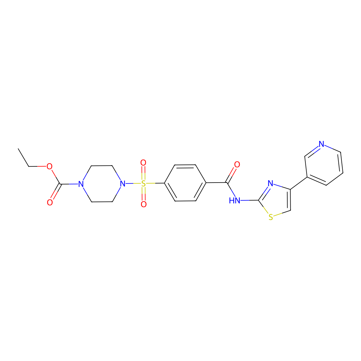 Ethyl 4-((4-((4-(pyridin-3-yl)thiazol-2-yl)carbamoyl)phenyl)sulfonyl)piperazine-1-carboxylate molecular structure, CAS 361174-25-6