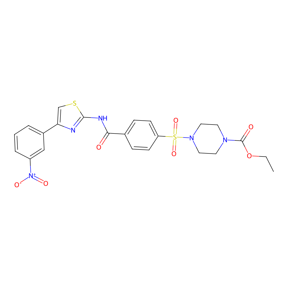 Ethyl 4-[4-[[4-(3-nitrophenyl)-1,3-thiazol-2-yl]carbamoyl]phenyl]sulfonylpiperazine-1-carboxylate molecular structure, CAS 361174-27-8