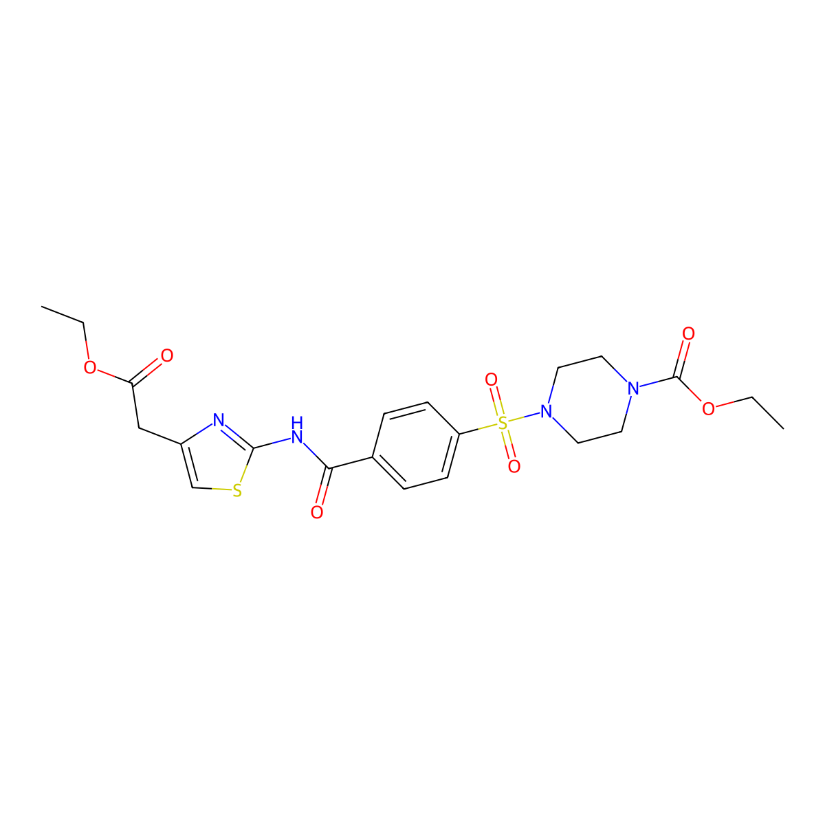 Ethyl 4-((4-((4-(2-ethoxy-2-oxoethyl)thiazol-2-yl)carbamoyl)phenyl)sulfonyl)piperazine-1-carboxylate molecular structure, CAS 361174-28-9
