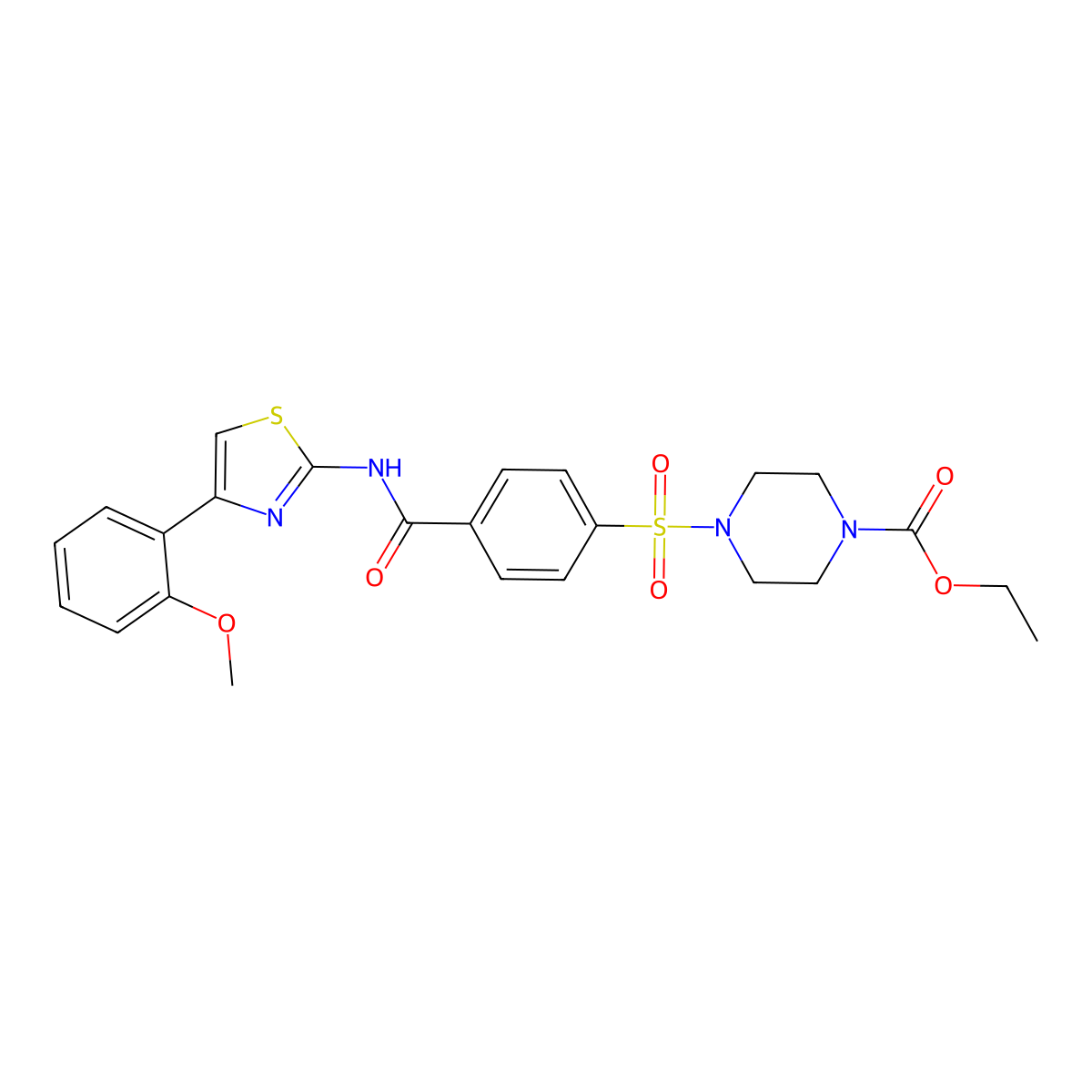 Ethyl 4-((4-((4-(2-methoxyphenyl)thiazol-2-yl)carbamoyl)phenyl)sulfonyl)piperazine-1-carboxylate molecular structure, CAS 361174-34-7