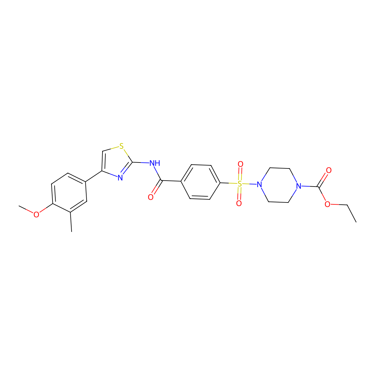 Ethyl 4-((4-((4-(4-methoxy-3-methylphenyl)thiazol-2-yl)carbamoyl)phenyl)sulfonyl)piperazine-1-carboxylate molecular structure, CAS 361174-35-8