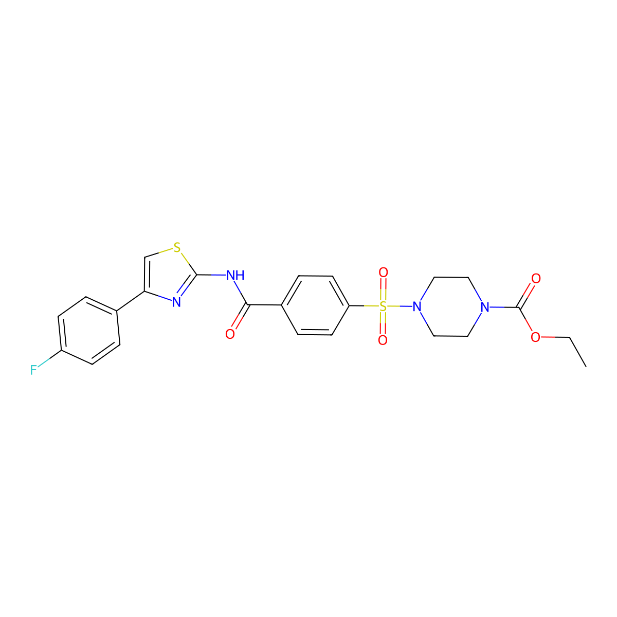 Ethyl 4-[4-[[4-(4-fluorophenyl)-1,3-thiazol-2-yl]carbamoyl]phenyl]sulfonylpiperazine-1-carboxylate molecular structure, CAS 361174-36-9