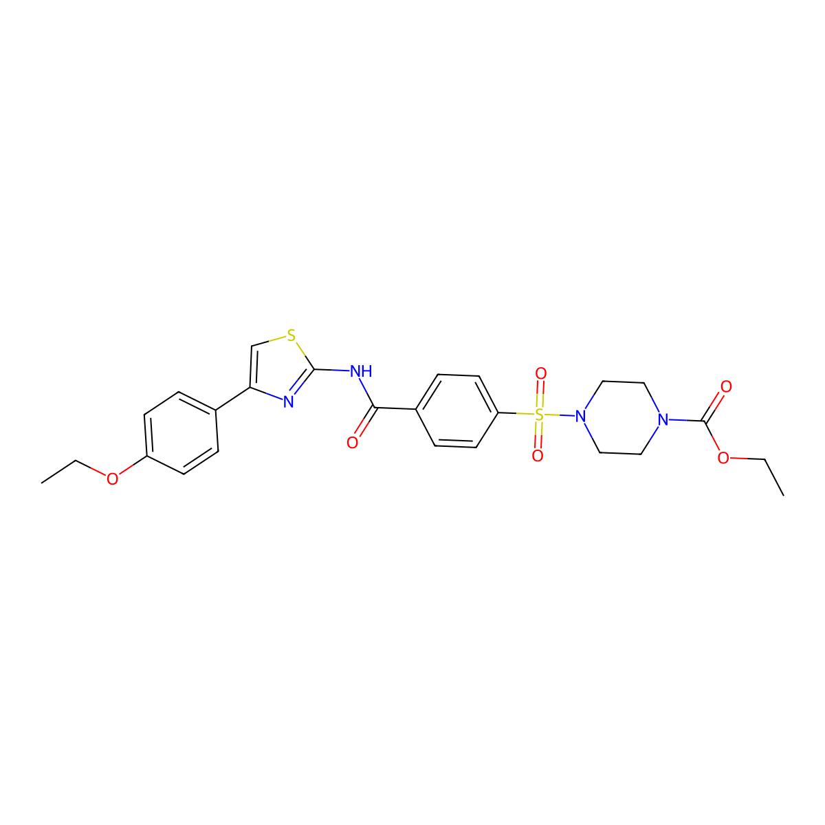 Ethyl 4-((4-((4-(4-ethoxyphenyl)thiazol-2-yl)carbamoyl)phenyl)sulfonyl)piperazine-1-carboxylate molecular structure, CAS 361174-38-1