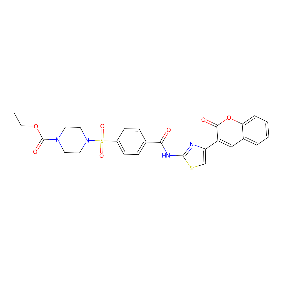 ethyl 4-((4-((4-(2-oxo-2H-chromen-3-yl)thiazol-2-yl)carbamoyl)phenyl)sulfonyl)piperazine-1-carboxylate molecular structure, CAS 361174-39-2