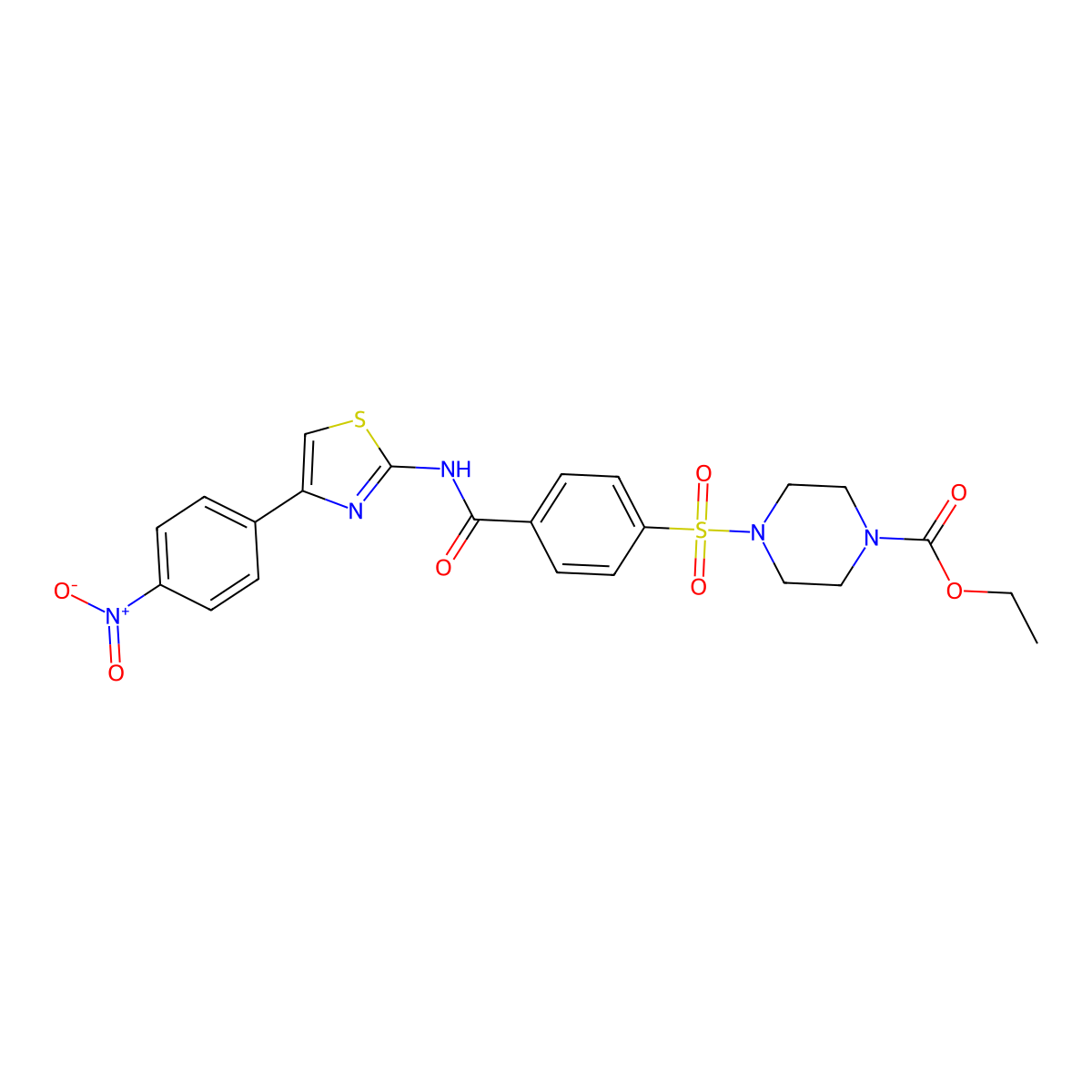 Ethyl 4-((4-((4-(4-nitrophenyl)thiazol-2-yl)carbamoyl)phenyl)sulfonyl)piperazine-1-carboxylate molecular structure, CAS 361174-40-5