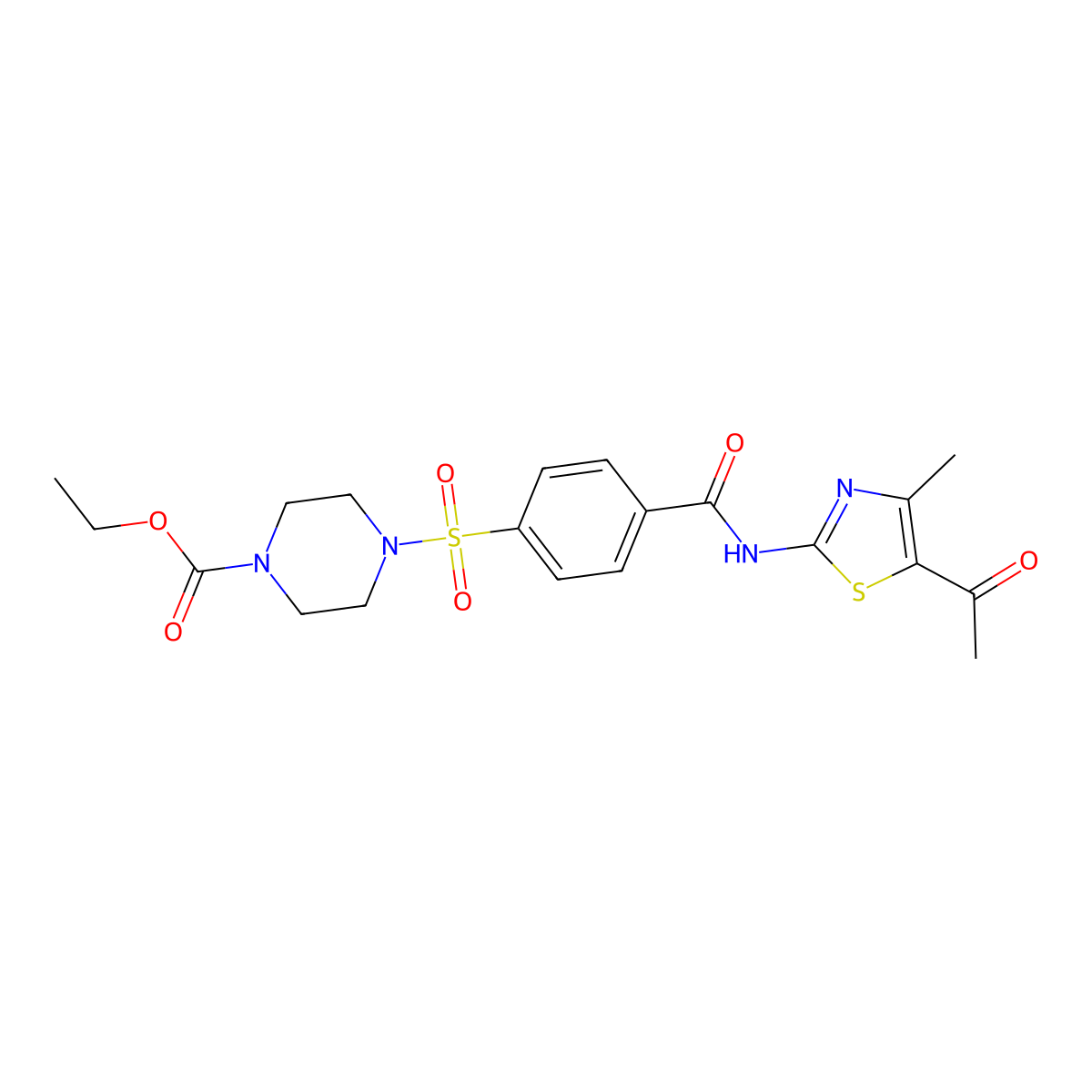 Ethyl 4-((4-((5-acetyl-4-methylthiazol-2-yl)carbamoyl)phenyl)sulfonyl)piperazine-1-carboxylate molecular structure, CAS 361174-43-8