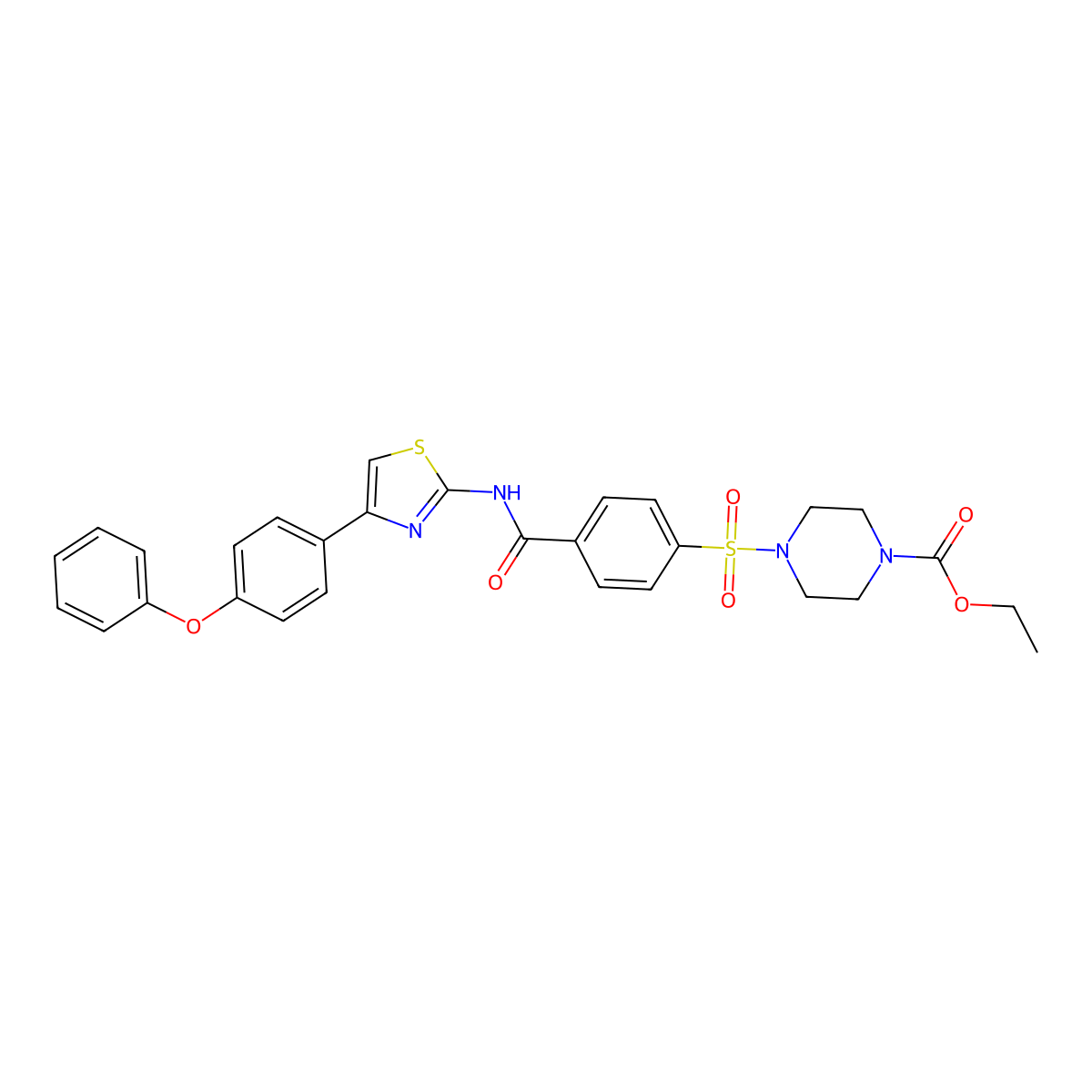 Ethyl 4-((4-((4-(4-phenoxyphenyl)thiazol-2-yl)carbamoyl)phenyl)sulfonyl)piperazine-1-carboxylate molecular structure, CAS 361174-45-0