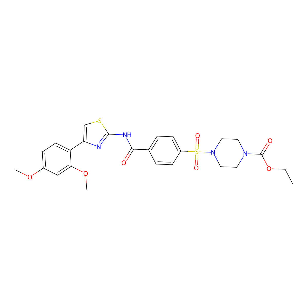 Ethyl 4-((4-((4-(2,4-dimethoxyphenyl)thiazol-2-yl)carbamoyl)phenyl)sulfonyl)piperazine-1-carboxylate molecular structure, CAS 361174-48-3