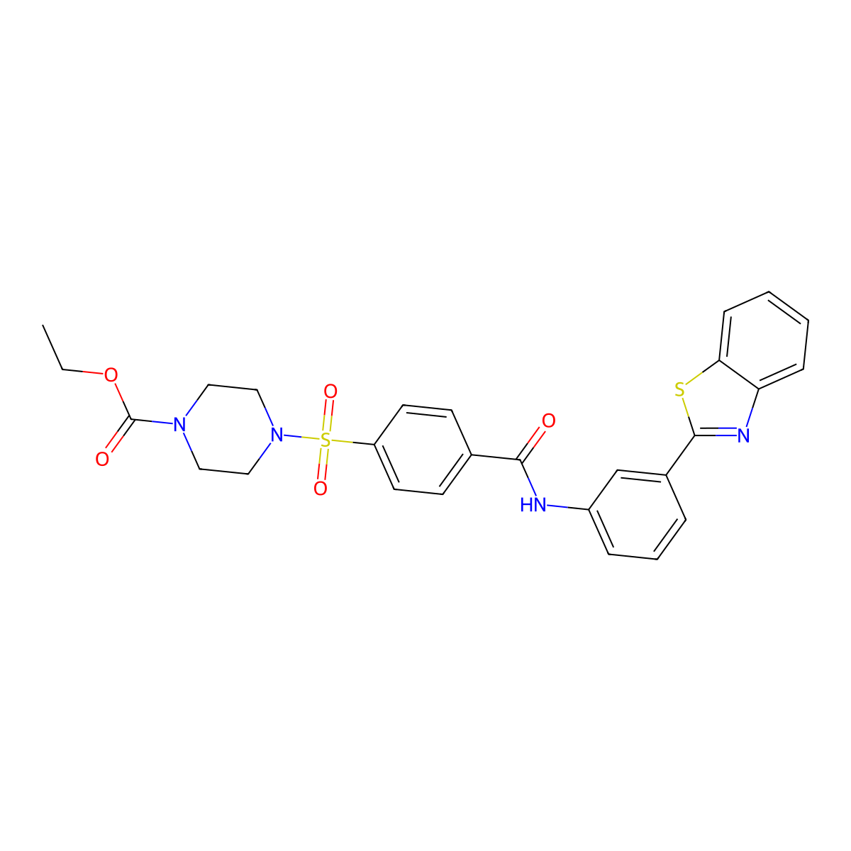 Ethyl 4-[4-[[3-(1,3-benzothiazol-2-yl)phenyl]carbamoyl]phenyl]sulfonylpiperazine-1-carboxylate molecular structure, CAS 361174-49-4