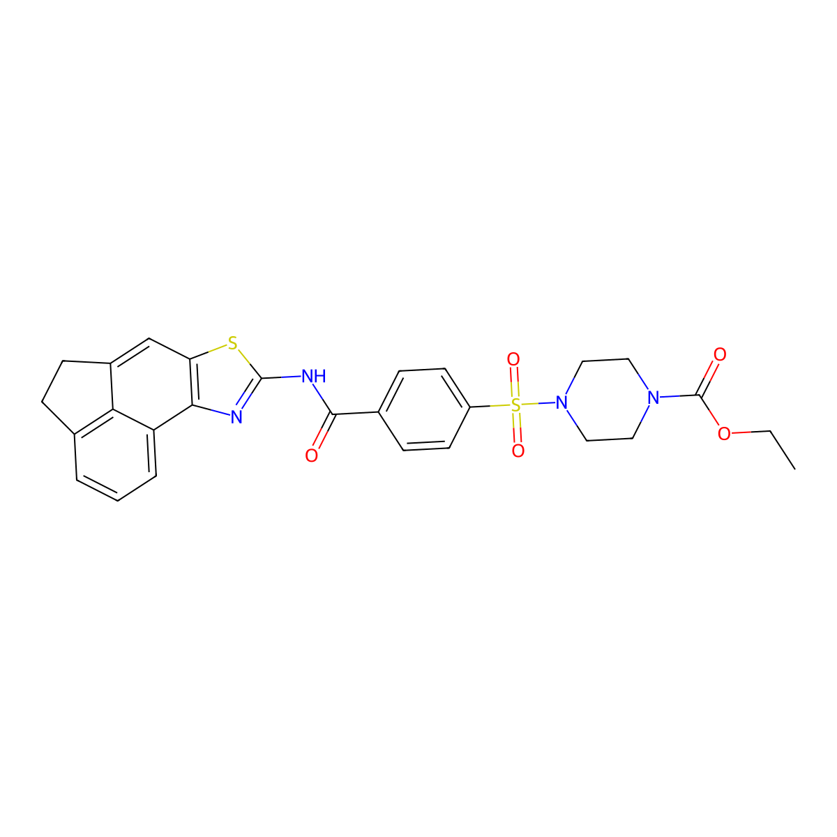 Ethyl 4-[4-({5-thia-3-azatetracyclo[6.6.1.0^{2,6}.0^{11,15}]pentadeca-1(15),2(6),3,7,11,13-hexaen-4-yl}carbamoyl)benzenesulfonyl]piperazine-1-carboxylate molecular structure, CAS 361174-50-7