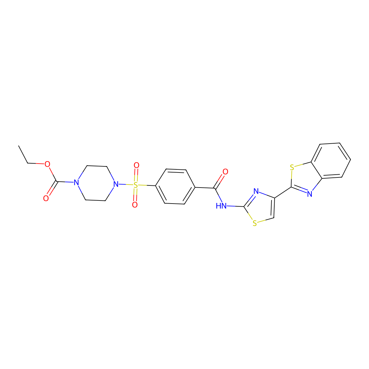 Ethyl 4-((4-((4-(benzo[d]thiazol-2-yl)thiazol-2-yl)carbamoyl)phenyl)sulfonyl)piperazine-1-carboxylate molecular structure, CAS 361174-51-8