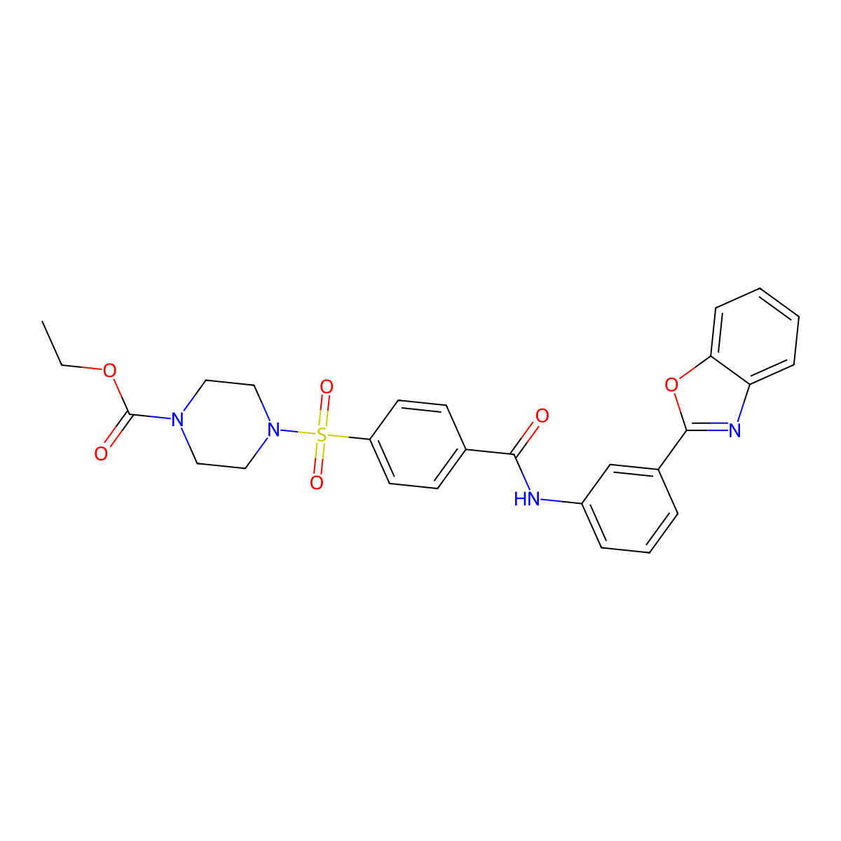 Ethyl 4-((4-((3-(benzo[d]oxazol-2-yl)phenyl)carbamoyl)phenyl)sulfonyl)piperazine-1-carboxylate molecular structure, CAS 361174-53-0