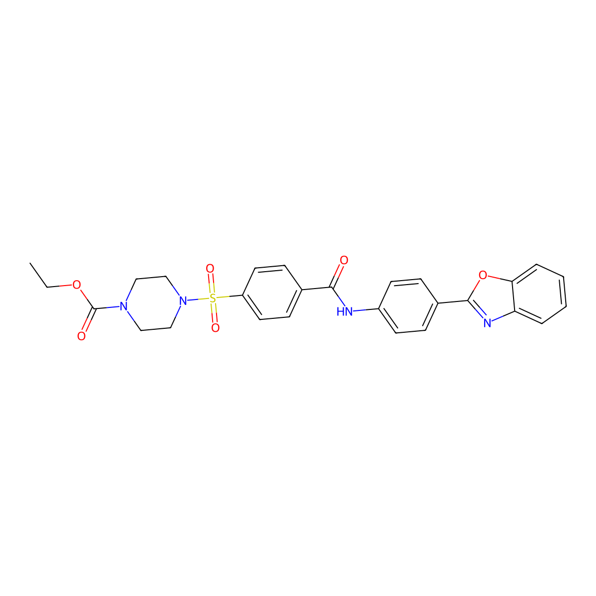 Ethyl 4-((4-((4-(benzo[d]oxazol-2-yl)phenyl)carbamoyl)phenyl)sulfonyl)piperazine-1-carboxylate molecular structure, CAS 361174-54-1