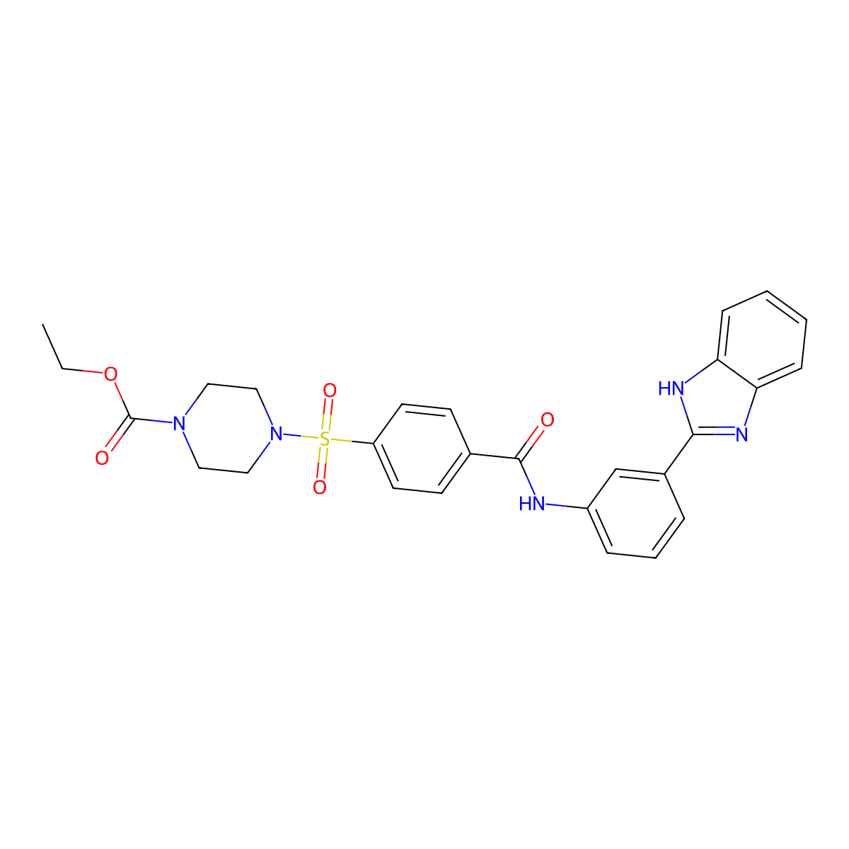 ethyl 4-[4-[[3-(1H-benzimidazol-2-yl)phenyl]carbamoyl]phenyl]sulfonylpiperazine-1-carboxylate molecular structure, CAS 361174-55-2