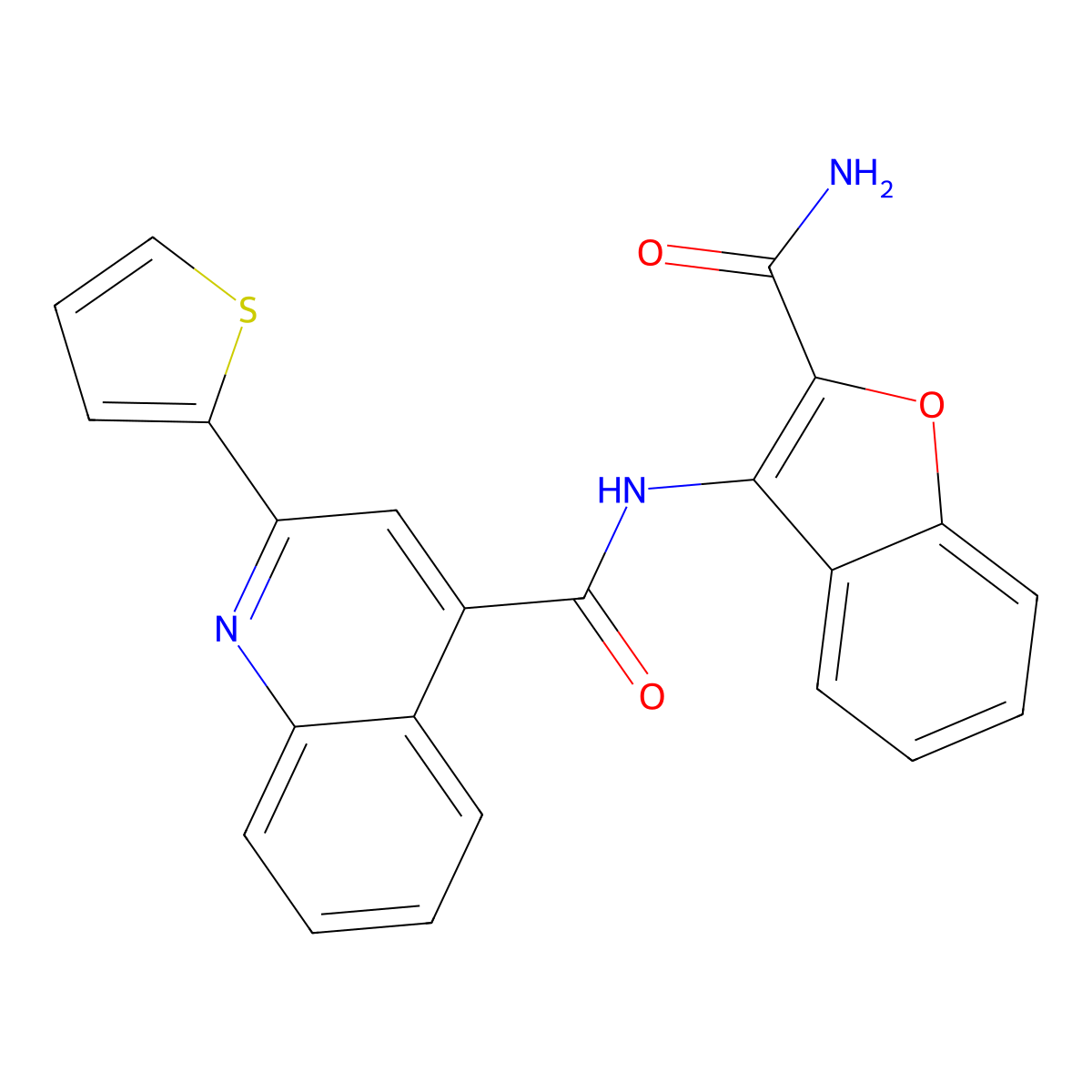N-(2-carbamoylbenzofuran-3-yl)-2-(thiophen-2-yl)quinoline-4-carboxamide molecular structure, CAS 361174-58-5