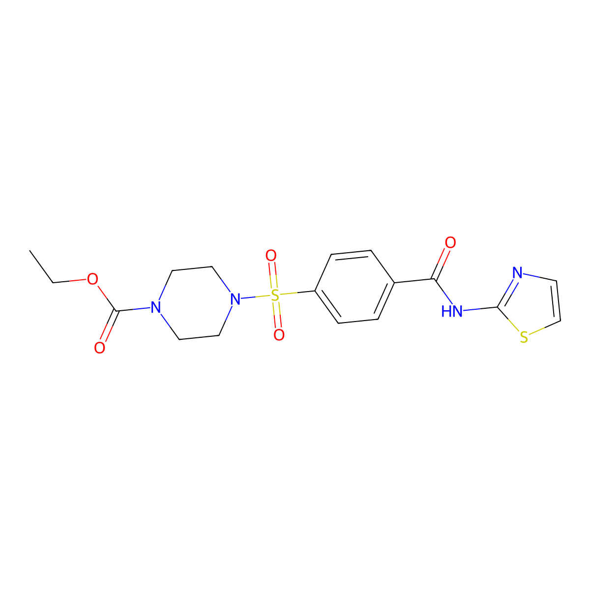 Ethyl 4-((4-(thiazol-2-ylcarbamoyl)phenyl)sulfonyl)piperazine-1-carboxylate molecular structure, CAS 361174-59-6