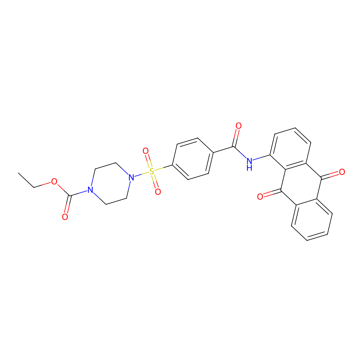 Ethyl 4-((4-((9,10-dioxo-9,10-dihydroanthracen-1-yl)carbamoyl)phenyl)sulfonyl)piperazine-1-carboxylate molecular structure, CAS 361174-60-9