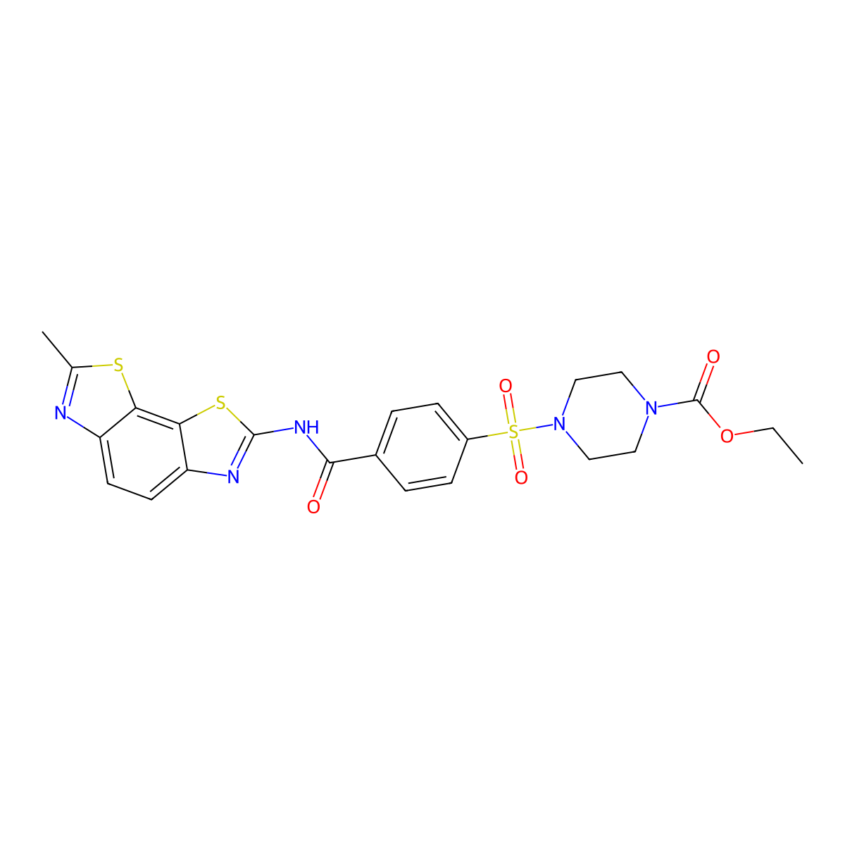 Ethyl 4-[4-[(7-methyl-[1,3]thiazolo[4,5-g][1,3]benzothiazol-2-yl)carbamoyl]phenyl]sulfonylpiperazine-1-carboxylate molecular structure, CAS 361174-61-0