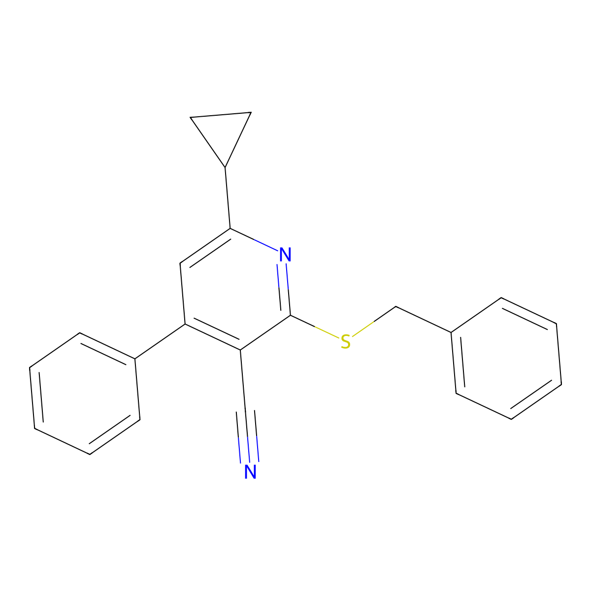 2-(Benzylsulfanyl)-6-cyclopropyl-4-phenylpyridine-3-carbonitrile molecular structure, CAS 361174-64-3