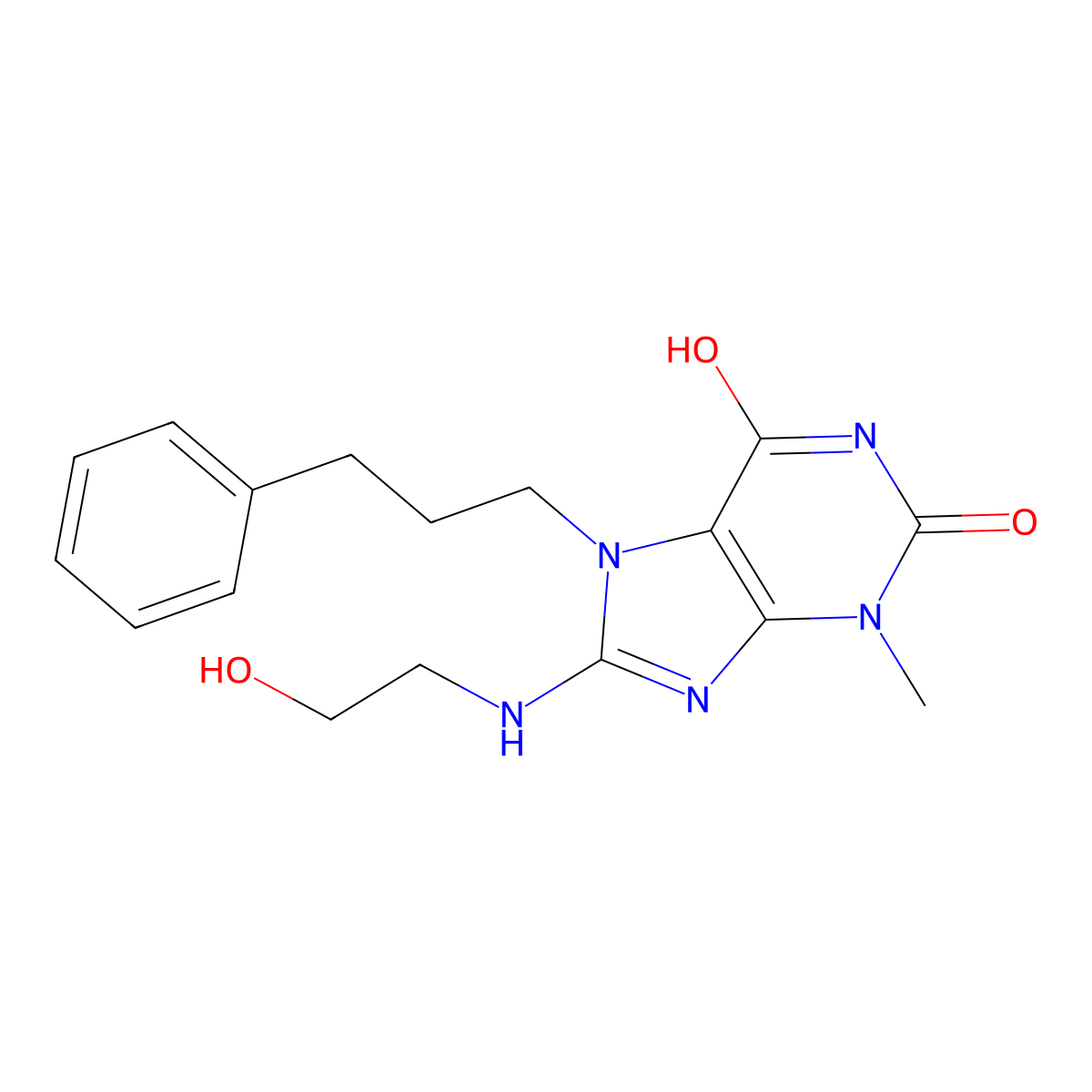 8-((2-hydroxyethyl)amino)-3-methyl-7-(3-phenylpropyl)-1H-purine-2,6(3H,7H)-dione molecular structure, CAS 361174-70-1