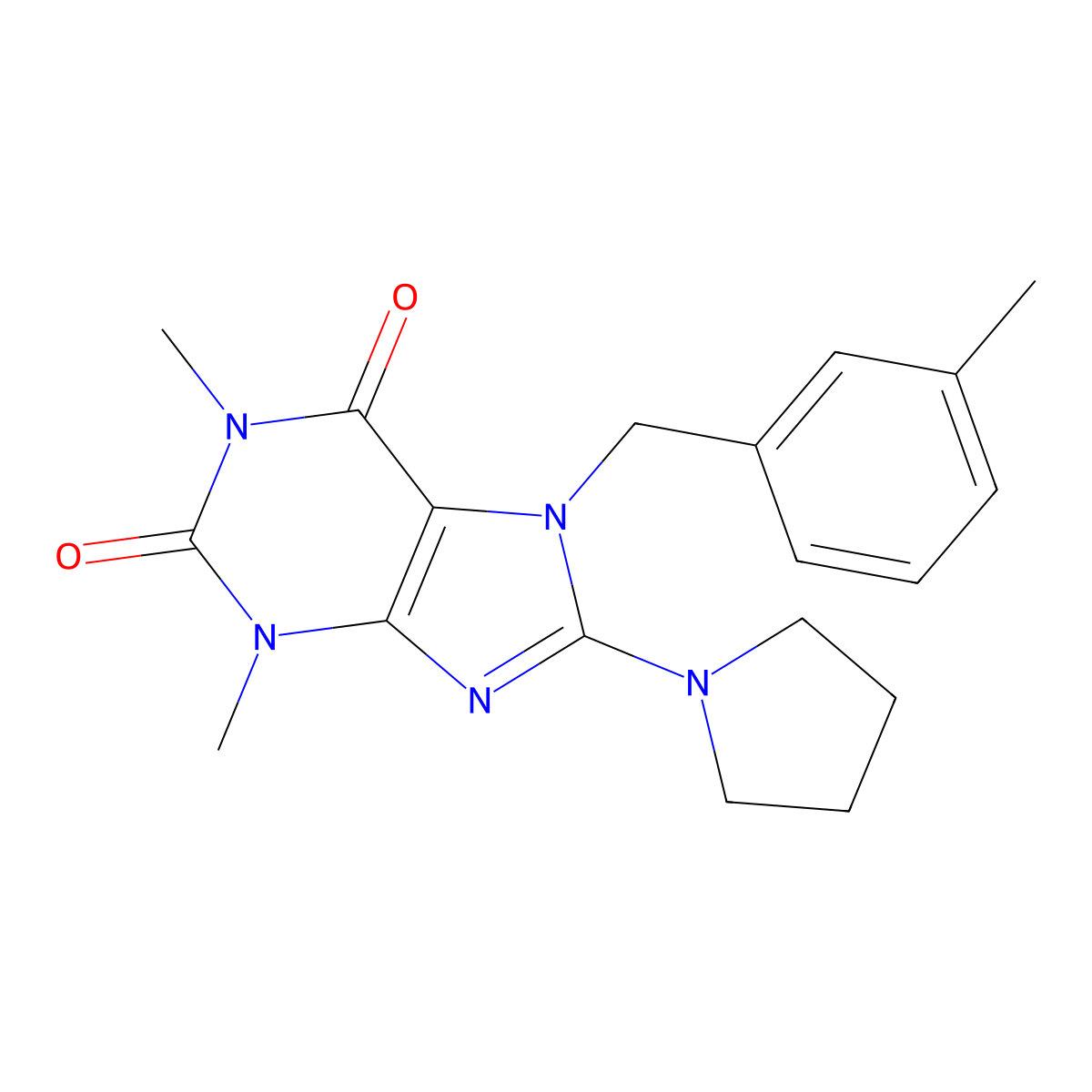 1,3-dimethyl-7-(3-methylbenzyl)-8-(pyrrolidin-1-yl)-1H-purine-2,6(3H,7H)-dione molecular structure, CAS 361174-72-3