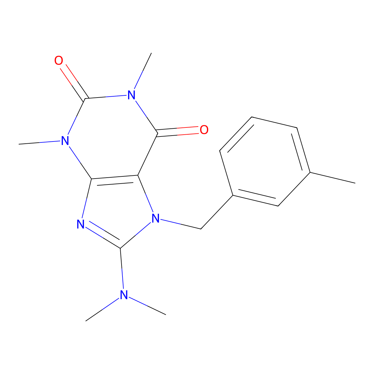 8-(dimethylamino)-1,3-dimethyl-7-[(3-methylphenyl)methyl]-2,3,6,7-tetrahydro-1H-purine-2,6-dione molecular structure, CAS 361174-75-6
