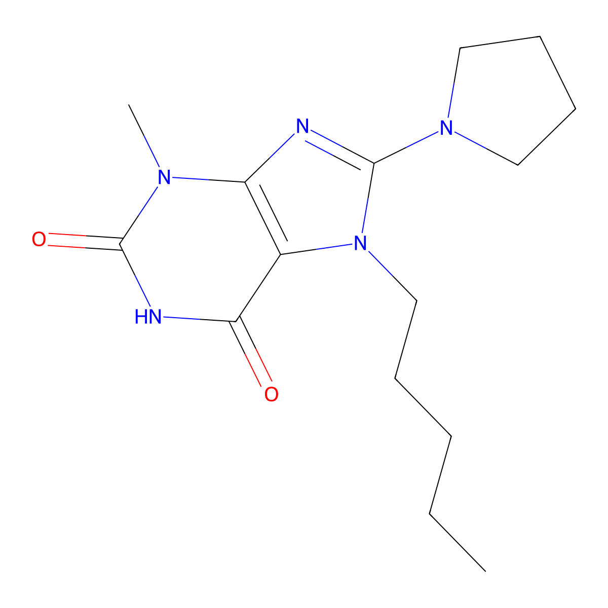 3-methyl-7-pentyl-8-(pyrrolidin-1-yl)-1H-purine-2,6(3H,7H)-dione molecular structure, CAS 361174-77-8