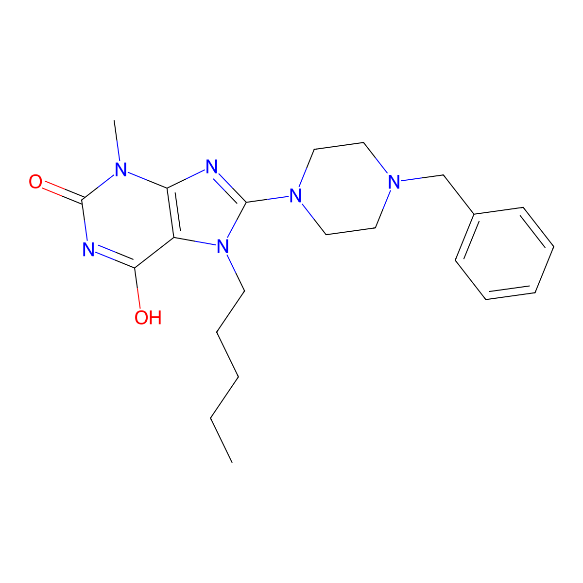 8-(4-benzylpiperazin-1-yl)-3-methyl-7-pentyl-1H-purine-2,6(3H,7H)-dione molecular structure, CAS 361174-78-9