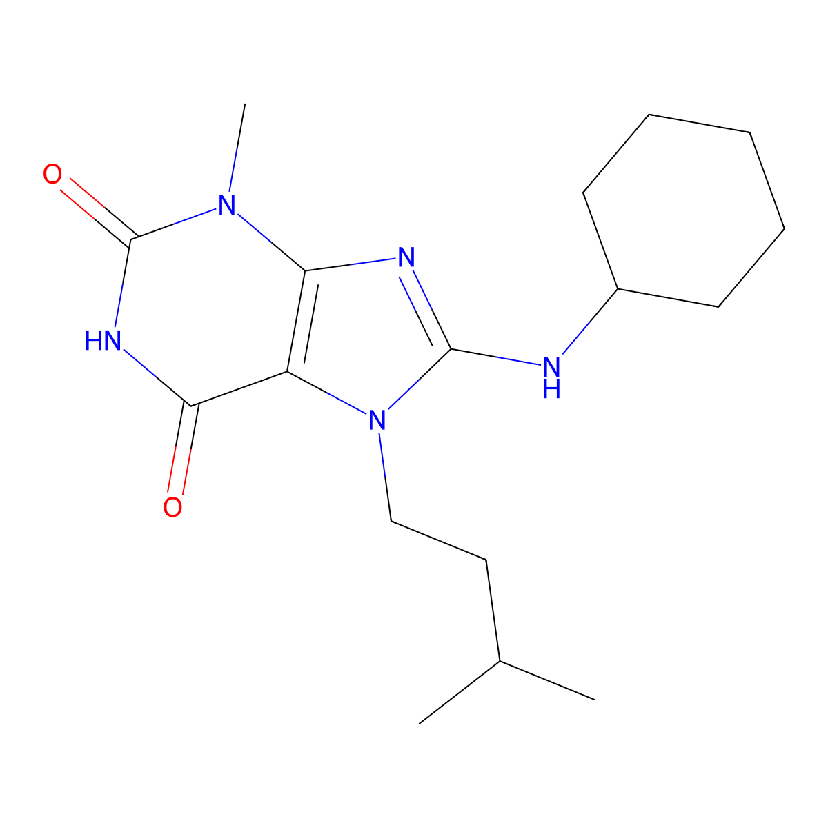 8-(cyclohexylamino)-7-isopentyl-3-methyl-1H-purine-2,6(3H,7H)-dione molecular structure, CAS 361174-82-5