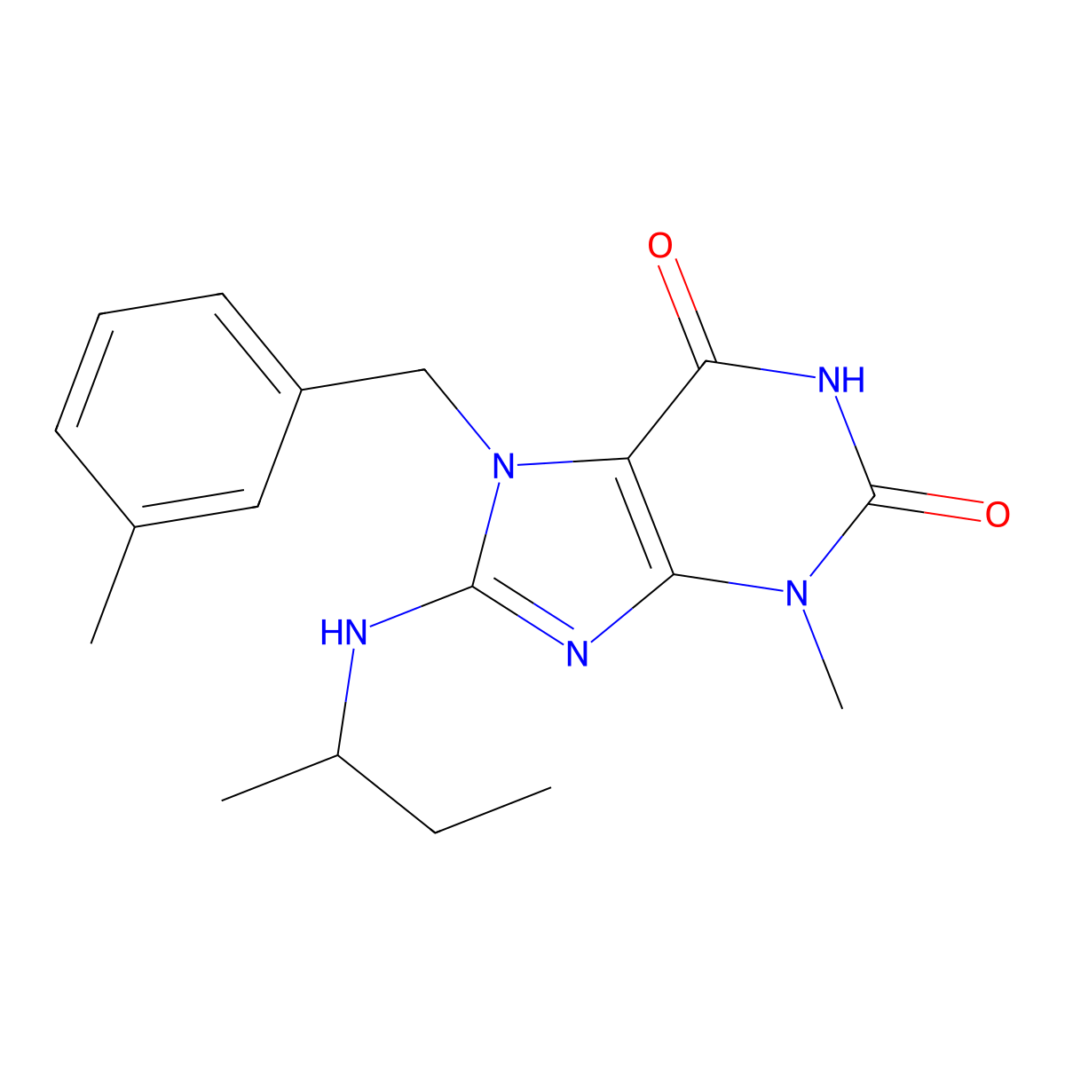 8-sec-Butylamino-3-methyl-7-(3-methyl-benzyl)-3,7-dihydro-purine-2,6-dione molecular structure, CAS 361174-83-6