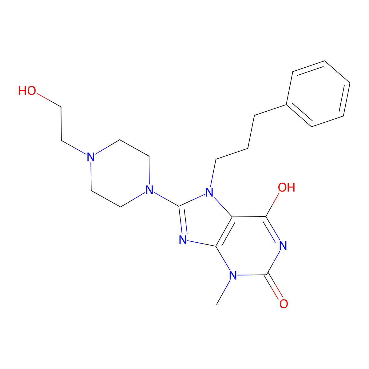 8-(4-(2-hydroxyethyl)piperazin-1-yl)-3-methyl-7-(3-phenylpropyl)-1H-purine-2,6(3H,7H)-dione molecular structure, CAS 361174-84-7