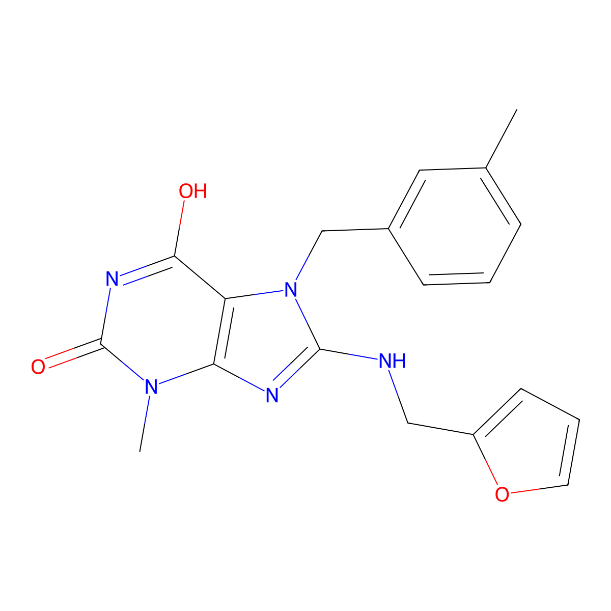 8-((furan-2-ylmethyl)amino)-3-methyl-7-(3-methylbenzyl)-1H-purine-2,6(3H,7H)-dione molecular structure, CAS 361174-87-0
