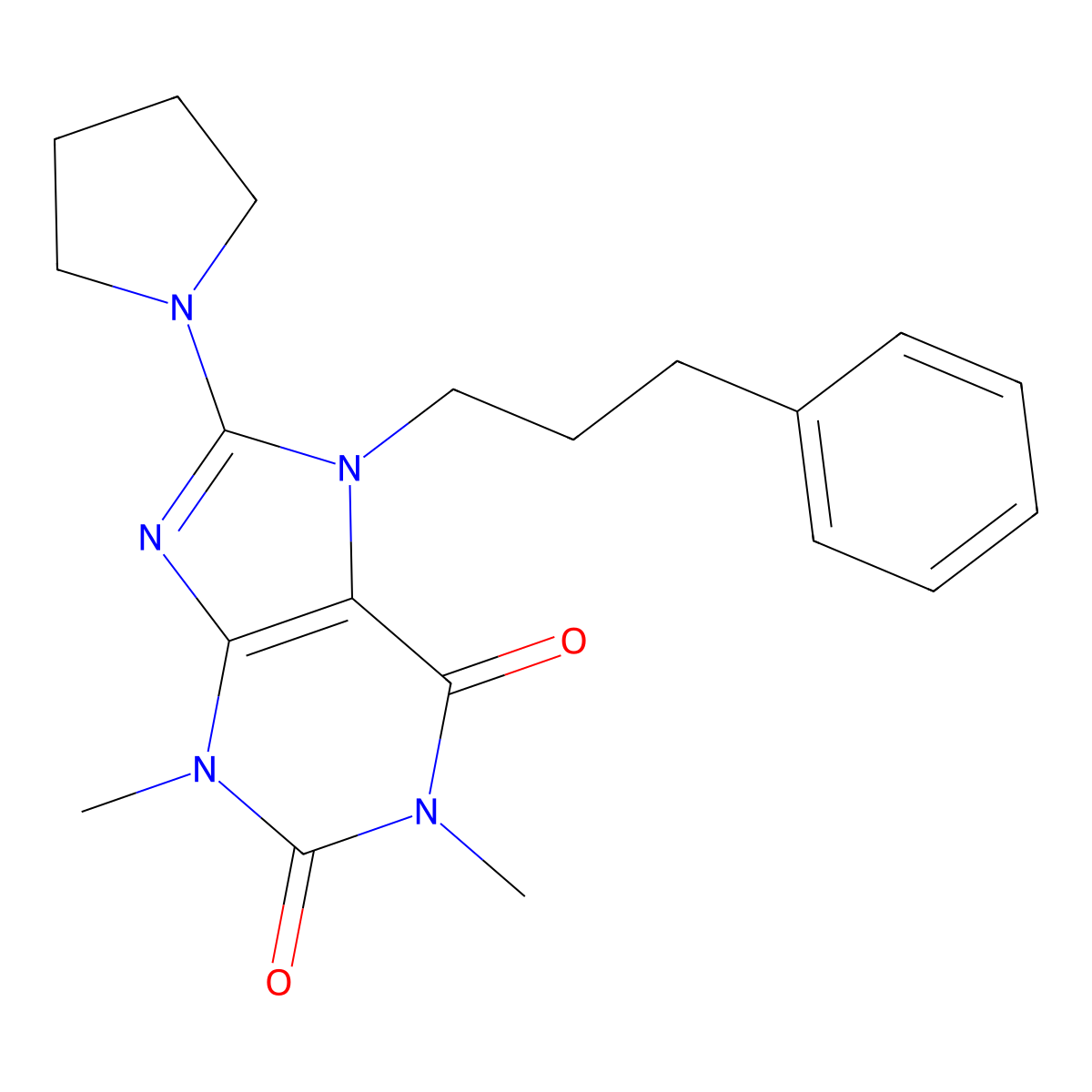 1,3-dimethyl-7-(3-phenylpropyl)-8-(pyrrolidin-1-yl)-1H-purine-2,6(3H,7H)-dione molecular structure, CAS 361174-90-5