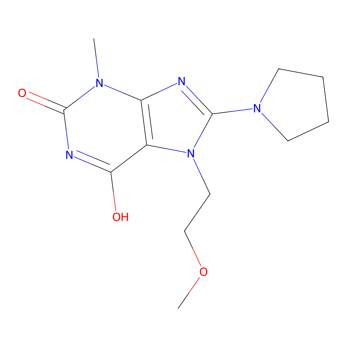 7-(2-Methoxyethyl)-3-methyl-8-pyrrolidin-1-ylpurine-2,6-dione molecular structure, CAS 361174-96-1