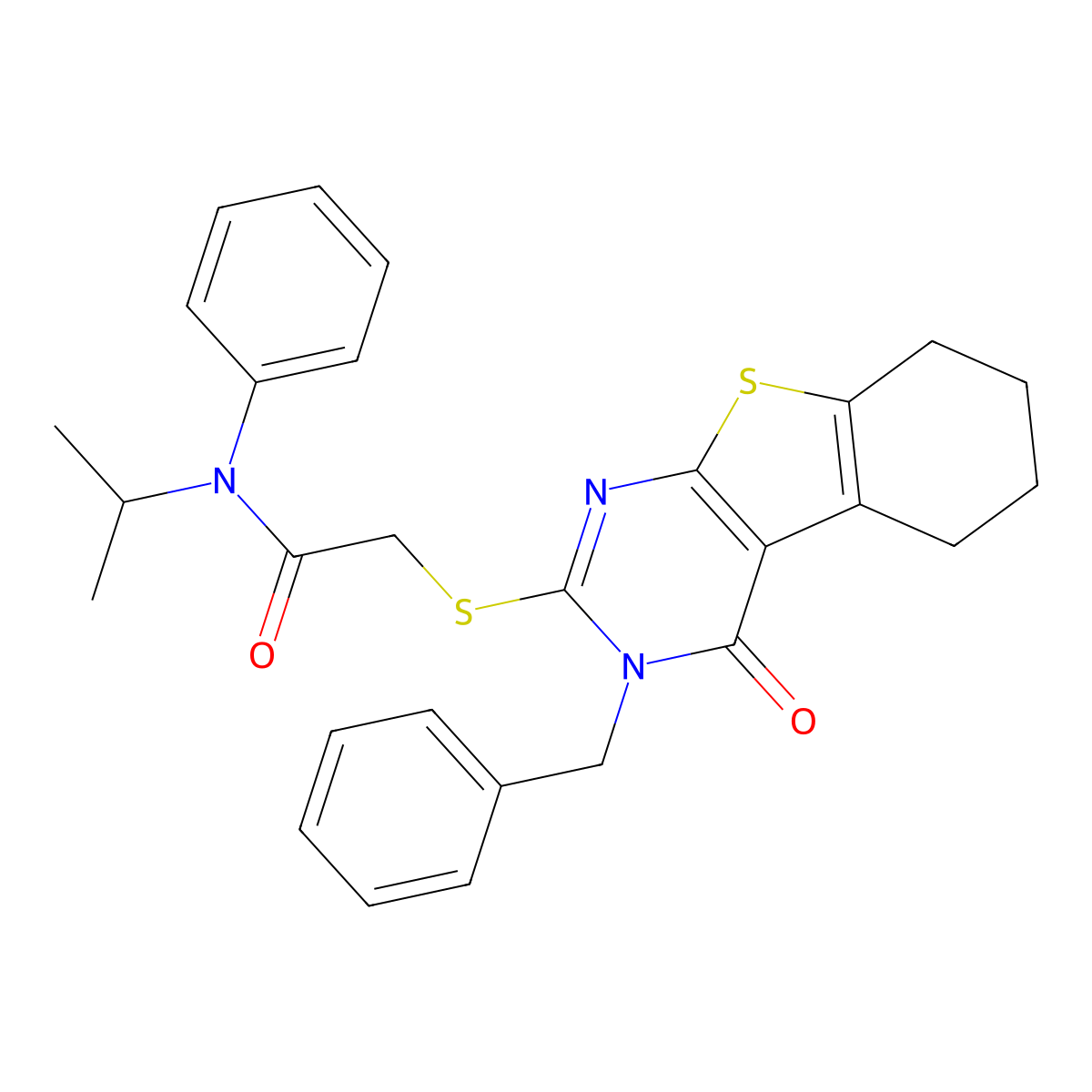 2-[(3-benzyl-4-oxo-5,6,7,8-tetrahydro-[1]benzothiolo[2,3-d]pyrimidin-2-yl)sulfanyl]-N-phenyl-N-propan-2-ylacetamide molecular structure, CAS 361174-99-4