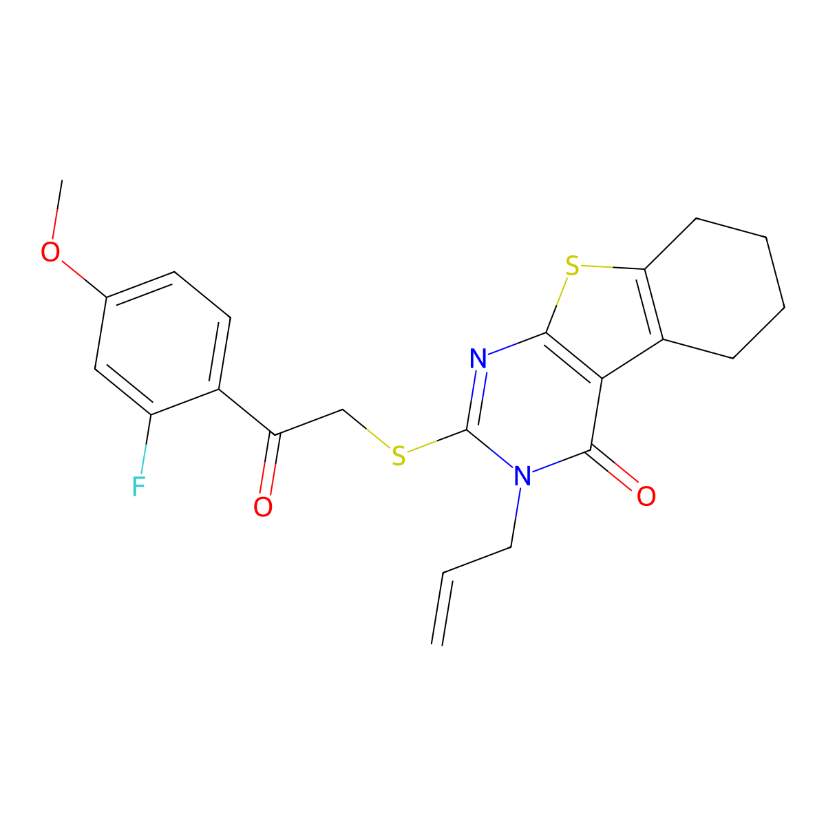 2-[2-(2-Fluoro-4-methoxyphenyl)-2-oxoethyl]sulfanyl-3-prop-2-enyl-5,6,7,8-tetrahydro-[1]benzothiolo[2,3-d]pyrimidin-4-one molecular structure, CAS 361175-00-0